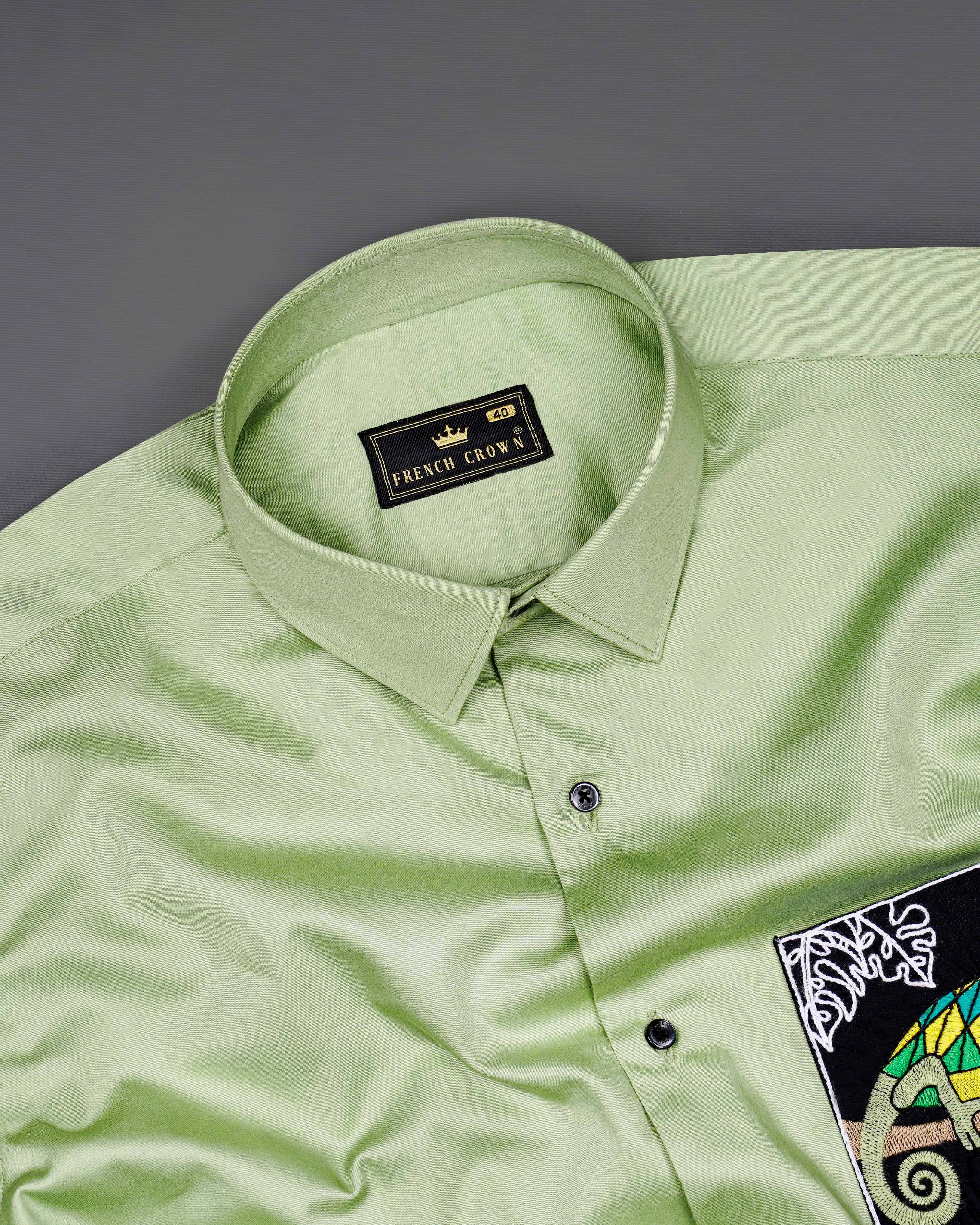 Timberwolf Green with Black Subtle Sheen Patch Pocket Chameleon Embroidered  Super Soft Premium Cotton Shirt 8438-BLK-E005-38, 8438-BLK-E005-H-38, 8438-BLK-E005-39, 8438-BLK-E005-H-39, 8438-BLK-E005-40, 8438-BLK-E005-H-40, 8438-BLK-E005-42, 8438-BLK-E005-H-42, 8438-BLK-E005-44, 8438-BLK-E005-H-44, 8438-BLK-E005-46, 8438-BLK-E005-H-46, 8438-BLK-E005-48, 8438-BLK-E005-H-48, 8438-BLK-E005-50, 8438-BLK-E005-H-50, 8438-BLK-E005-52, 8438-BLK-E005-H-52