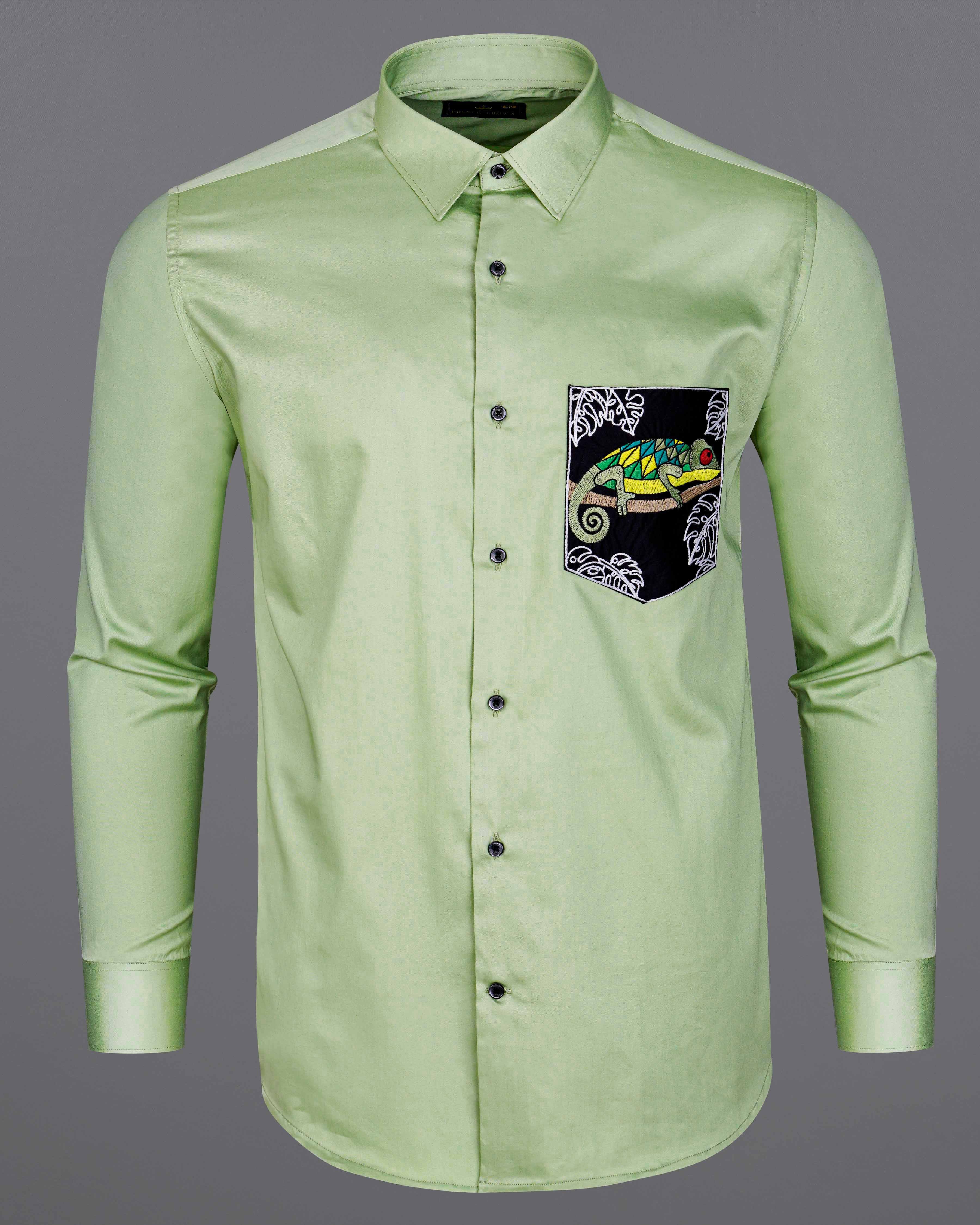 Timberwolf Green with Black Subtle Sheen Patch Pocket Chameleon Embroidered  Super Soft Premium Cotton Shirt 8438-BLK-E005-38, 8438-BLK-E005-H-38, 8438-BLK-E005-39, 8438-BLK-E005-H-39, 8438-BLK-E005-40, 8438-BLK-E005-H-40, 8438-BLK-E005-42, 8438-BLK-E005-H-42, 8438-BLK-E005-44, 8438-BLK-E005-H-44, 8438-BLK-E005-46, 8438-BLK-E005-H-46, 8438-BLK-E005-48, 8438-BLK-E005-H-48, 8438-BLK-E005-50, 8438-BLK-E005-H-50, 8438-BLK-E005-52, 8438-BLK-E005-H-52