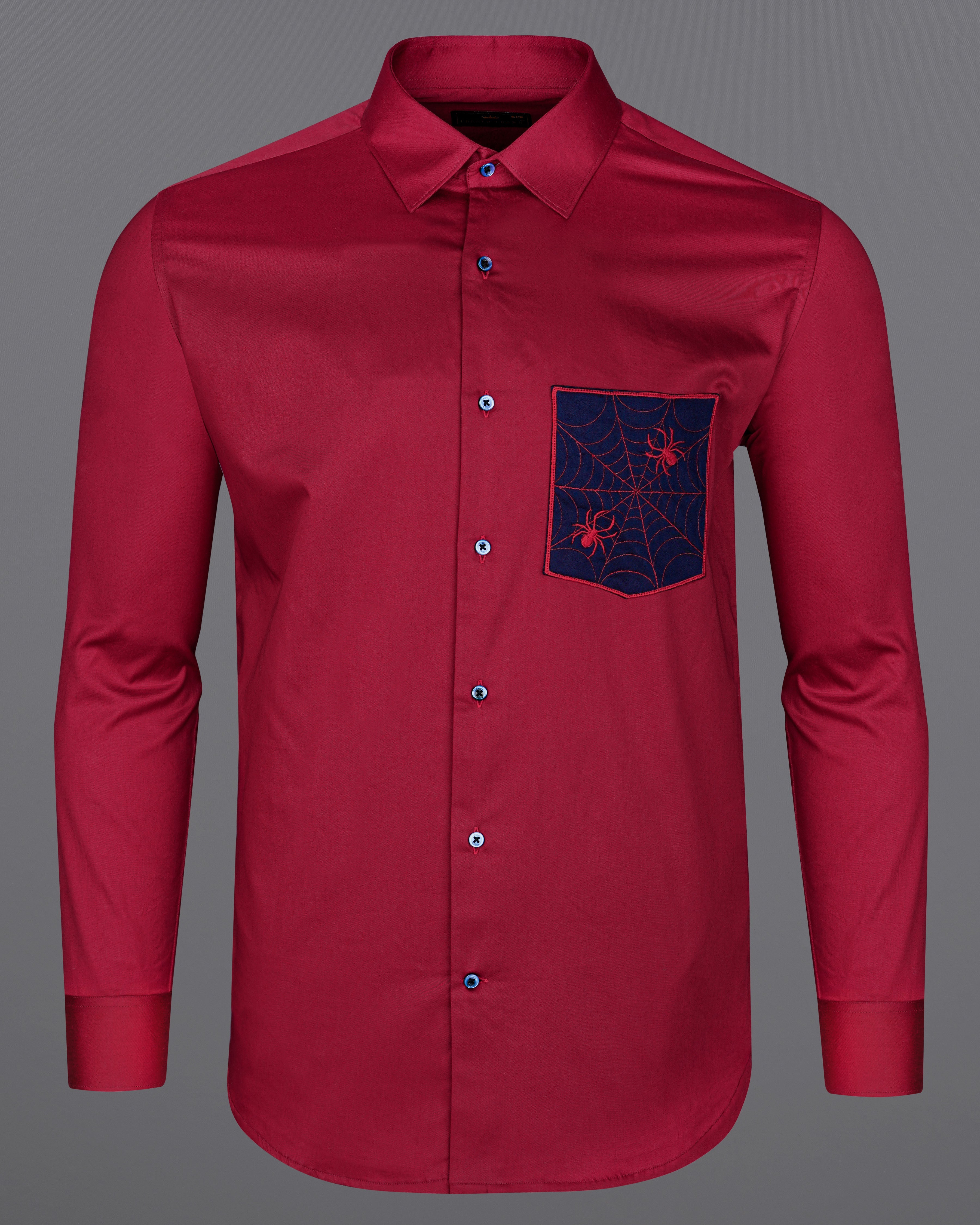 Claret Red with Mirage Blue Patch Subtle Sheen Pocket Spider Embroidered  Super Soft Premium Cotton Shirt 8440-E007-38, 8440-E007-H-38, 8440-E007-39, 8440-E007-H-39, 8440-E007-40, 8440-E007-H-40, 8440-E007-42, 8440-E007-H-42, 8440-E007-44, 8440-E007-H-44, 8440-E007-46, 8440-E007-H-46, 8440-E007-48, 8440-E007-H-48, 8440-E007-50, 8440-E007-H-50, 8440-E007-52, 8440-E007-H-52