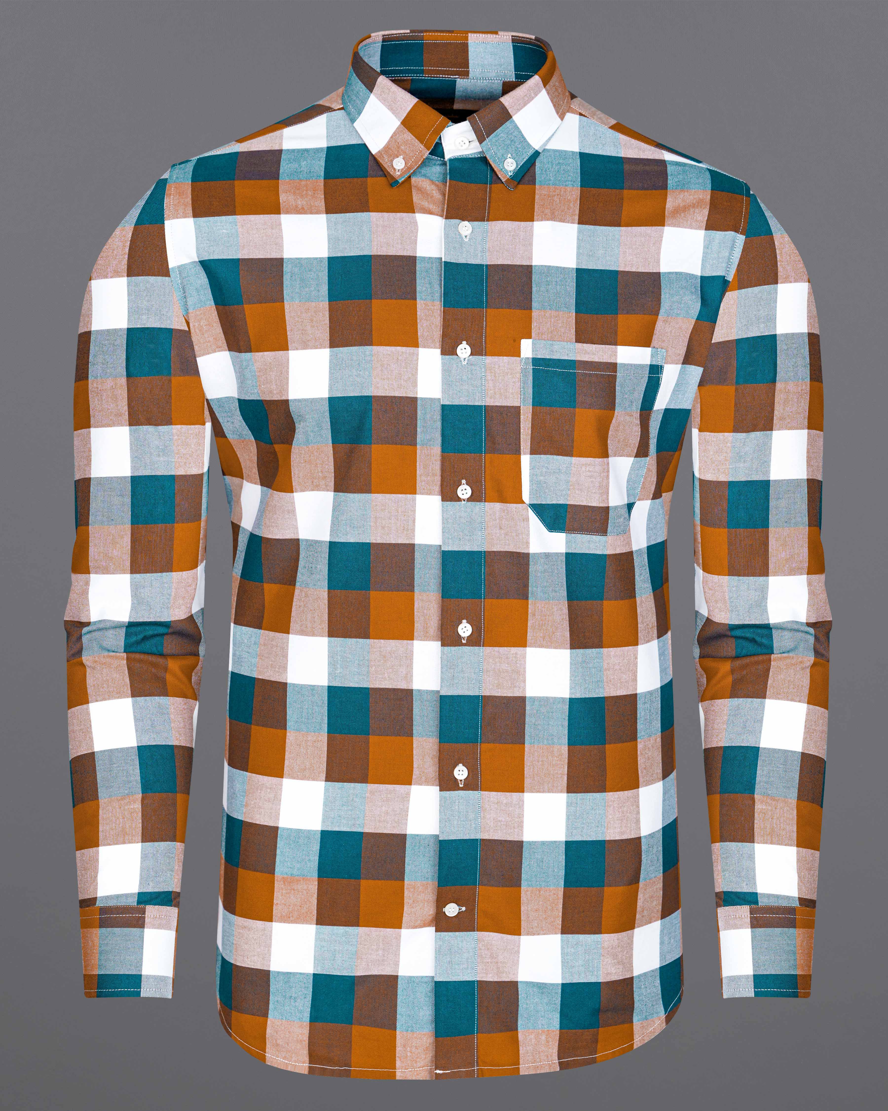 Bright White with Sienna Orange and Sherpa Sea Blue Checked Royal Oxford Shirt 8451-BD-38,8451-BD-H-38,8451-BD-39,8451-BD-H-39,8451-BD-40,8451-BD-H-40,8451-BD-42,8451-BD-H-42,8451-BD-44,8451-BD-H-44,8451-BD-46,8451-BD-H-46,8451-BD-48,8451-BD-H-48,8451-BD-50,8451-BD-H-50,8451-BD-52,8451-BD-H-52