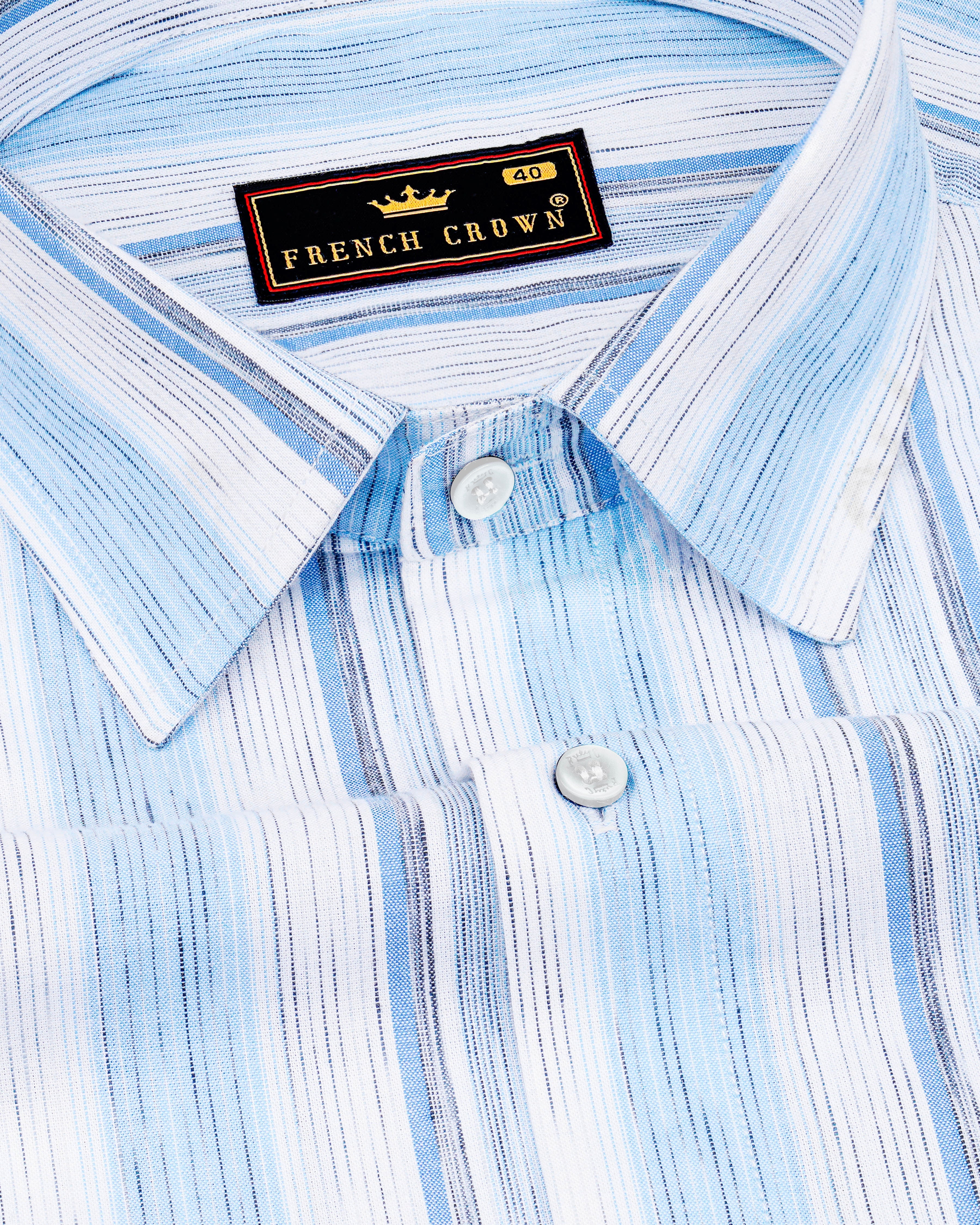 Bright White with Pale Aqua Blue Multicolour Striped Premium Cotton Shirt