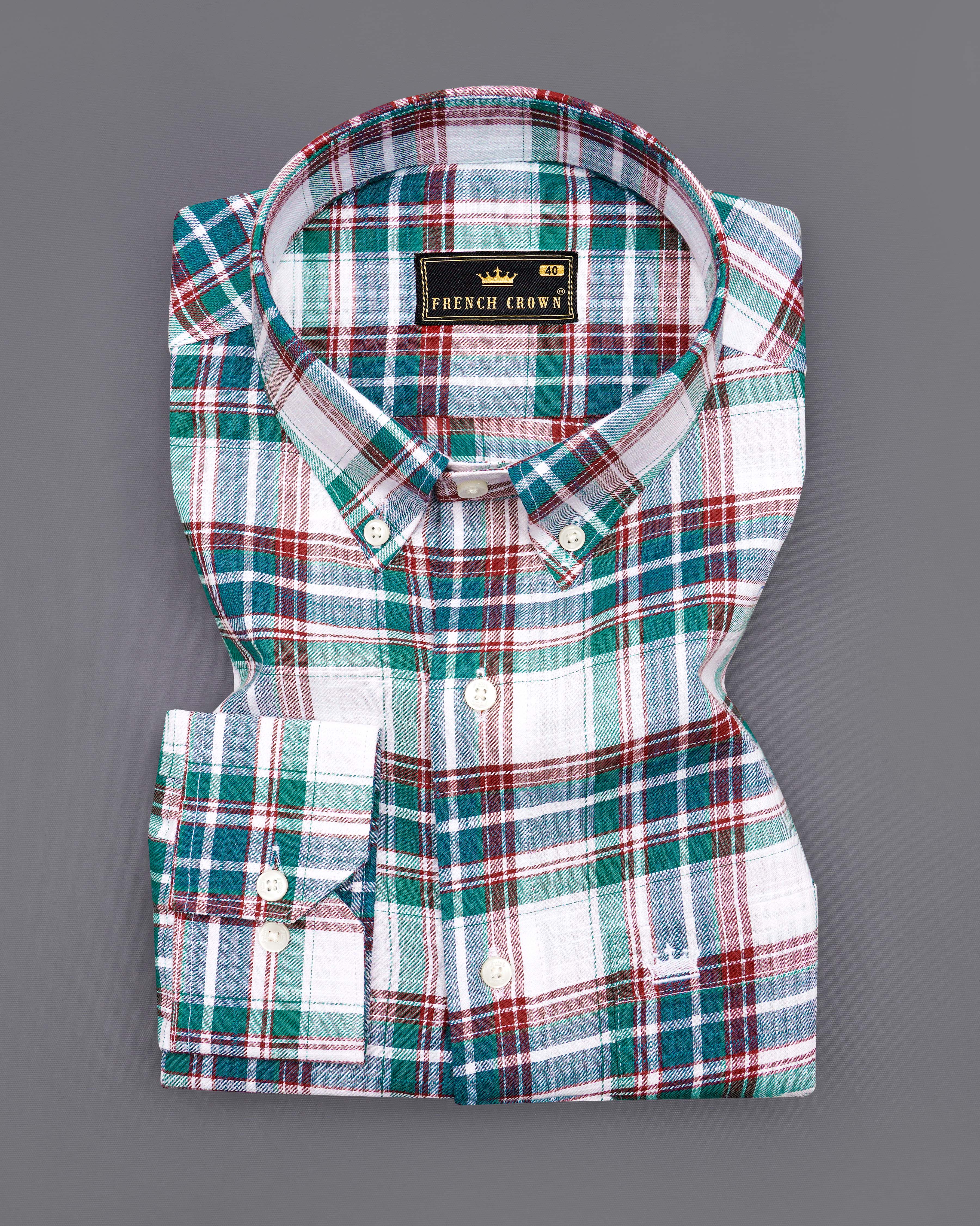 Bright White with Genoa Green Twill Plaid Premium Cotton Shirt 8466-BD-38,8466-BD-H-38,8466-BD-39,8466-BD-H-39,8466-BD-40,8466-BD-H-40,8466-BD-42,8466-BD-H-42,8466-BD-44,8466-BD-H-44,8466-BD-46,8466-BD-H-46,8466-BD-48,8466-BD-H-48,8466-BD-50,8466-BD-H-50,8466-BD-52,8466-BD-H-52