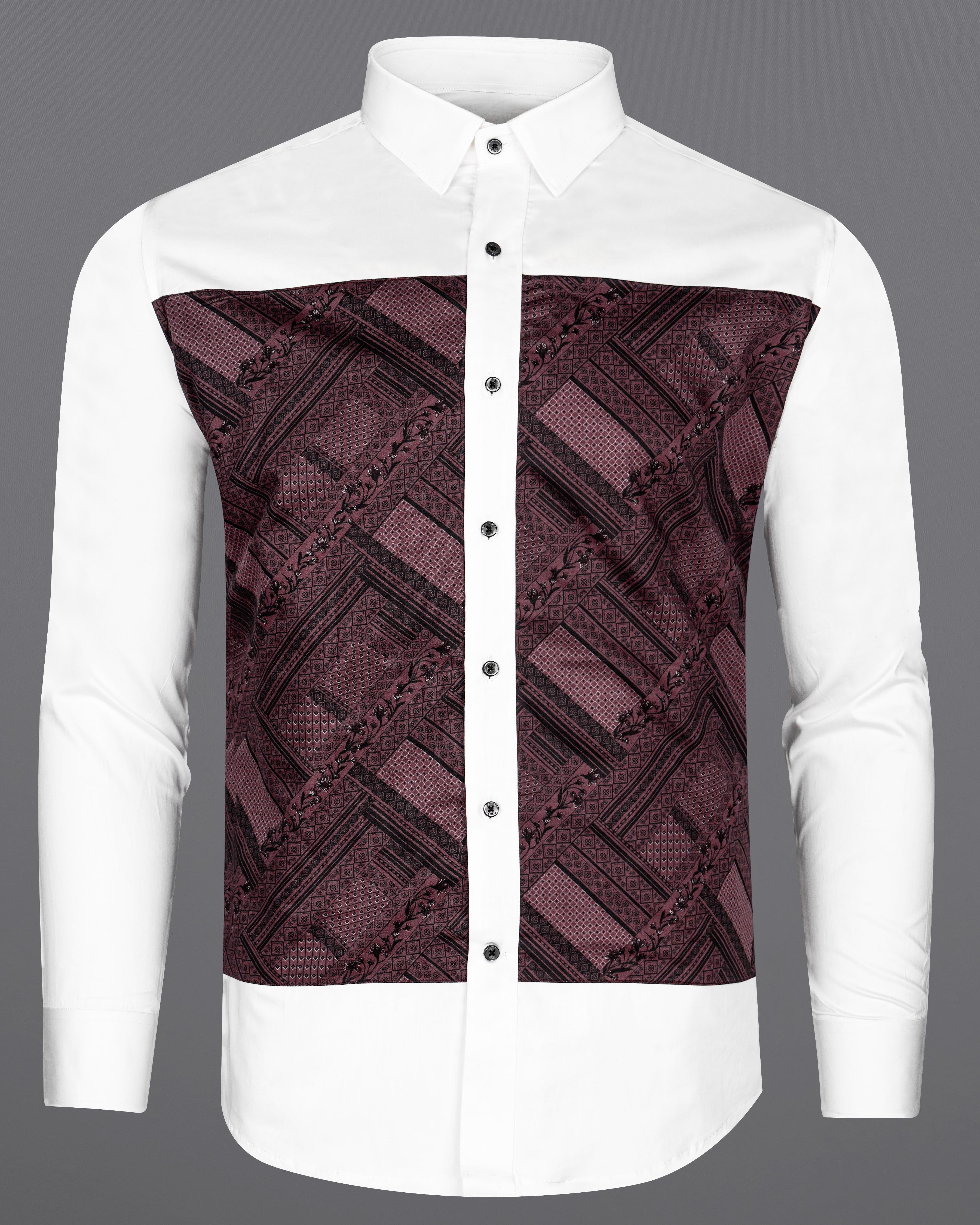 Bright White with Wine Berry Printed Super Soft Premium Cotton Designer Shirt