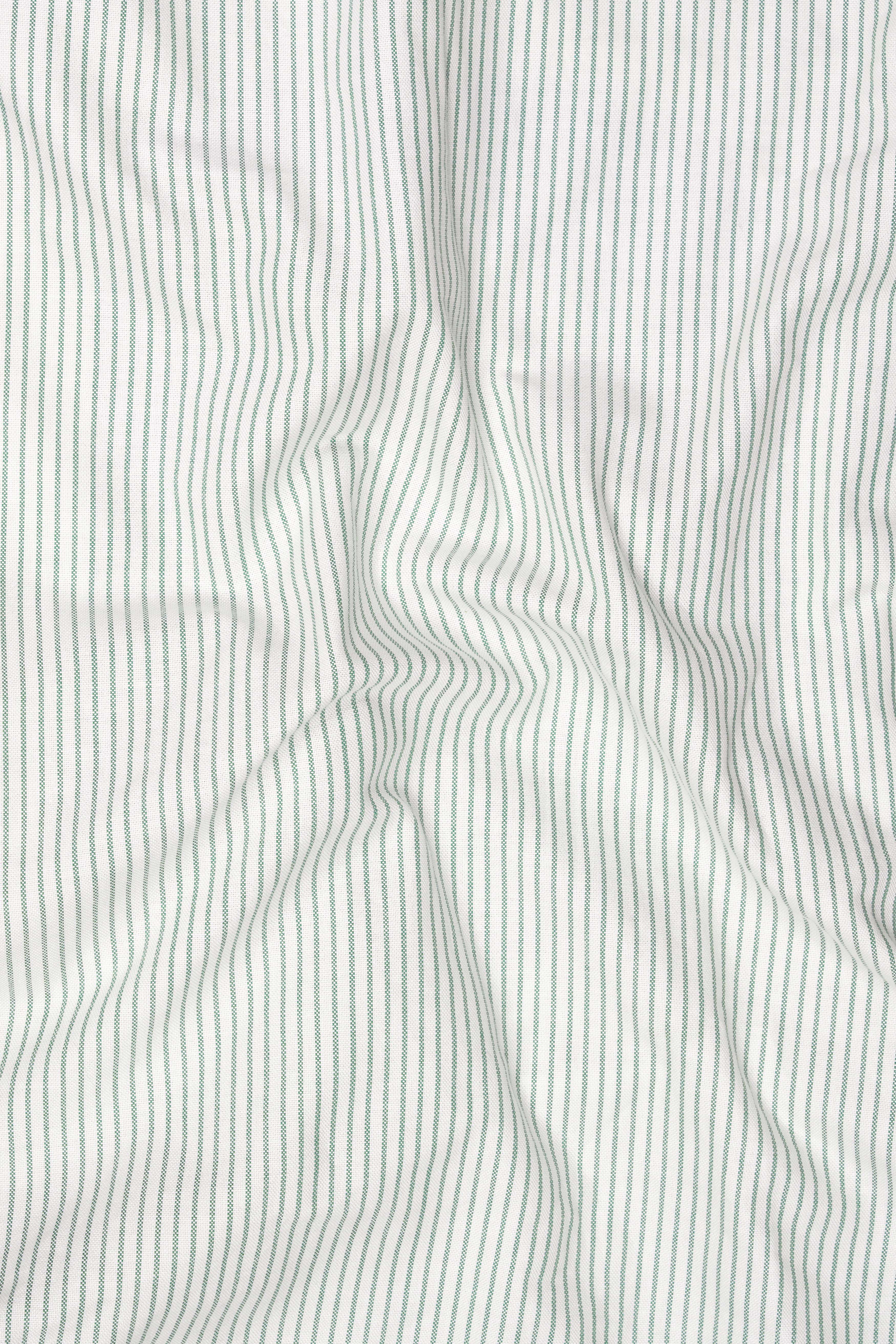 Bright White with Lunar Green Striped Royal Oxford Designer Polo with Embroidered Work on Pocket