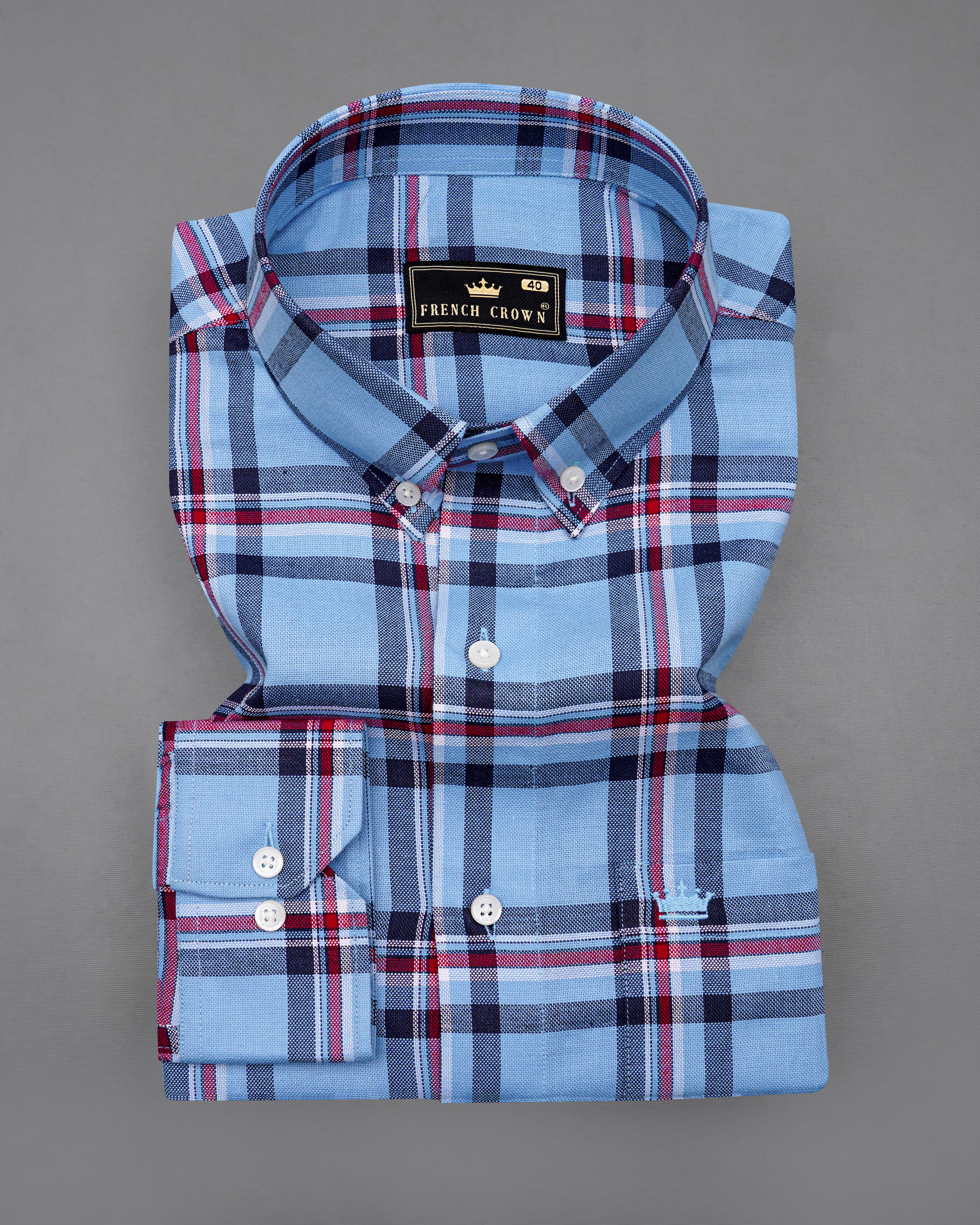 Seagull Sky Blue with Zodiac Navy Blue and Claret Red Plaid Royal Oxford Shirt 8490-BD-38,8490-BD-H-38,8490-BD-39,8490-BD-H-39,8490-BD-40,8490-BD-H-40,8490-BD-42,8490-BD-H-42,8490-BD-44,8490-BD-H-44,8490-BD-46,8490-BD-H-46,8490-BD-48,8490-BD-H-48,8490-BD-50,8490-BD-H-50,8490-BD-52,8490-BD-H-52