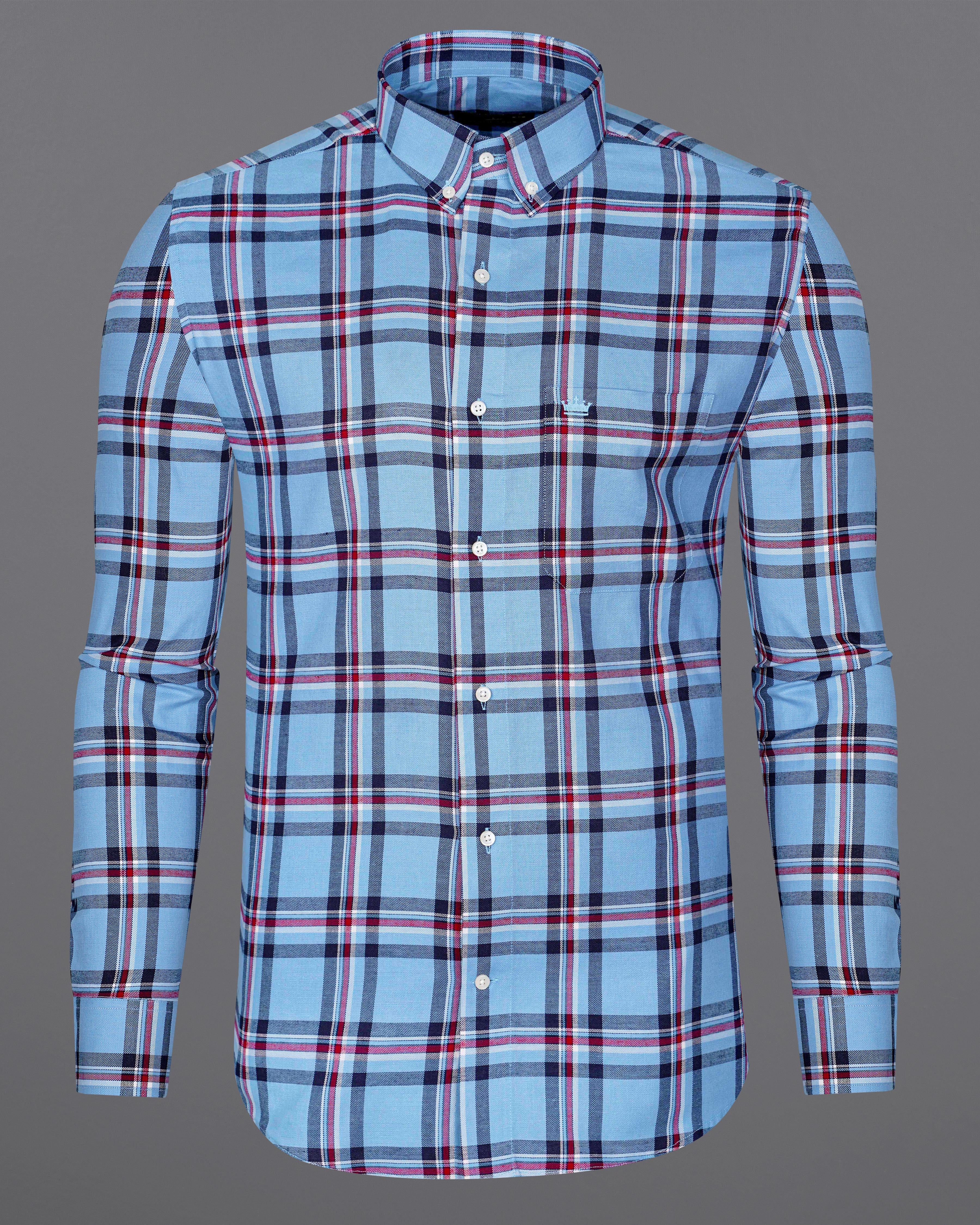 Seagull Sky Blue with Zodiac Navy Blue and Claret Red Plaid Royal Oxford Shirt 8490-BD-38,8490-BD-H-38,8490-BD-39,8490-BD-H-39,8490-BD-40,8490-BD-H-40,8490-BD-42,8490-BD-H-42,8490-BD-44,8490-BD-H-44,8490-BD-46,8490-BD-H-46,8490-BD-48,8490-BD-H-48,8490-BD-50,8490-BD-H-50,8490-BD-52,8490-BD-H-52