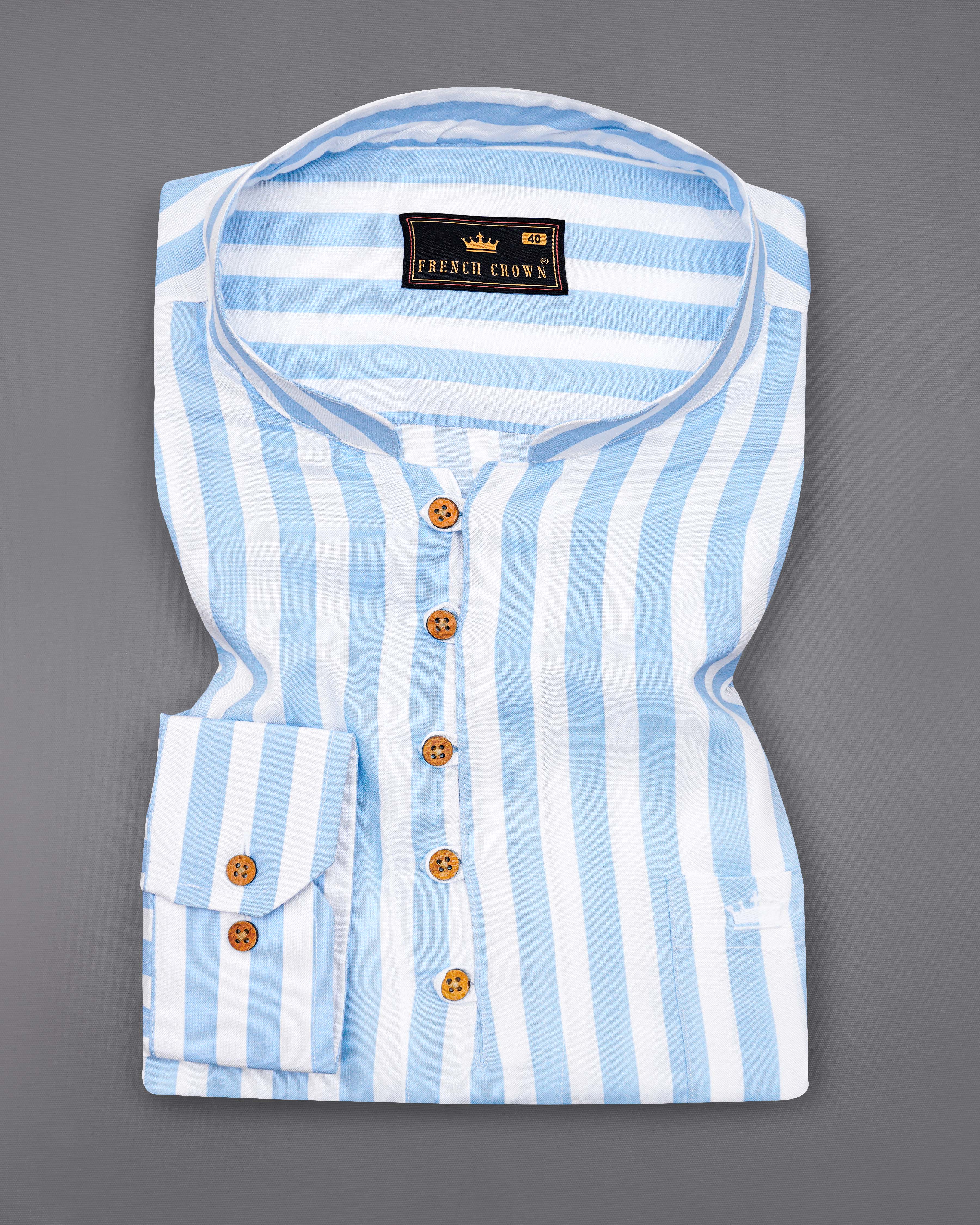 Bright White with Spindle Blue Striped Premium Tencel Kurta Shirt 8497-KS-38,8497-KS-H-38,8497-KS-39,8497-KS-H-39,8497-KS-40,8497-KS-H-40,8497-KS-42,8497-KS-H-42,8497-KS-44,8497-KS-H-44,8497-KS-46,8497-KS-H-46,8497-KS-48,8497-KS-H-48,8497-KS-50,8497-KS-H-50,8497-KS-52,8497-KS-H-52