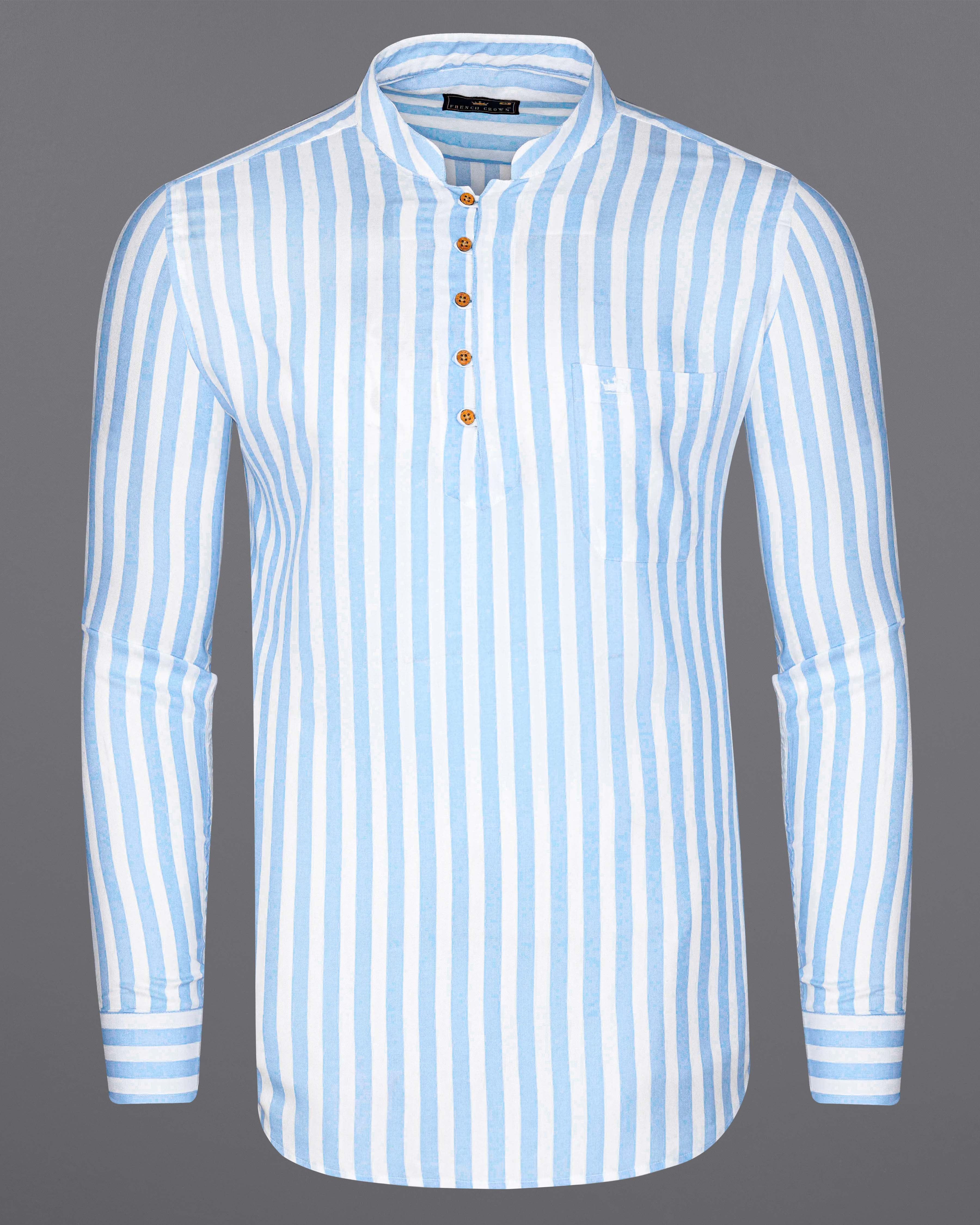 Bright White with Spindle Blue Striped Premium Tencel Kurta Shirt 8497-KS-38,8497-KS-H-38,8497-KS-39,8497-KS-H-39,8497-KS-40,8497-KS-H-40,8497-KS-42,8497-KS-H-42,8497-KS-44,8497-KS-H-44,8497-KS-46,8497-KS-H-46,8497-KS-48,8497-KS-H-48,8497-KS-50,8497-KS-H-50,8497-KS-52,8497-KS-H-52