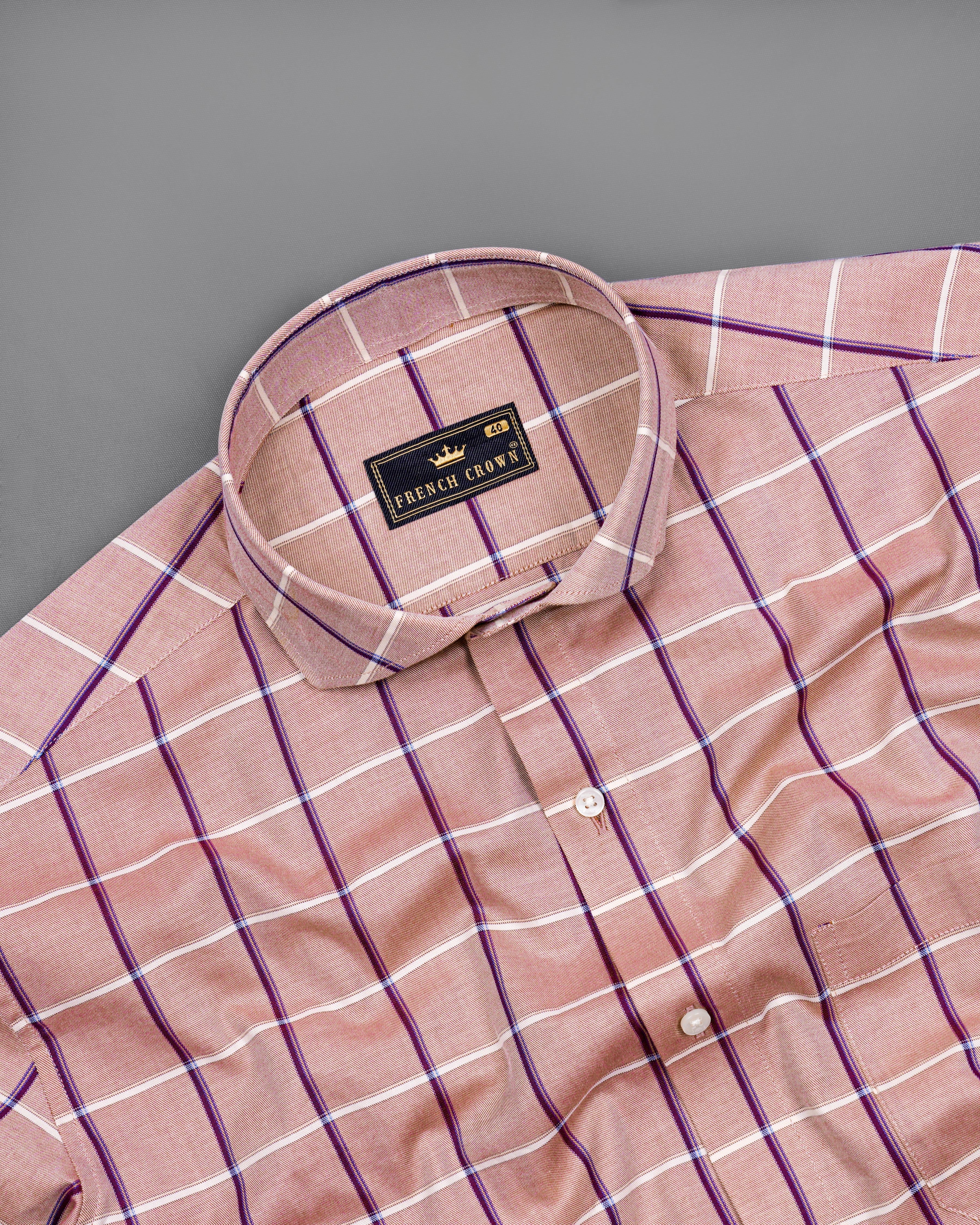 Oriental Peach with Mardi Maroon Twill Checked Premium Cotton Shirt 8499-CA-38,8499-CA-H-38,8499-CA-39,8499-CA-H-39,8499-CA-40,8499-CA-H-40,8499-CA-42,8499-CA-H-42,8499-CA-44,8499-CA-H-44,8499-CA-46,8499-CA-H-46,8499-CA-48,8499-CA-H-48,8499-CA-50,8499-CA-H-50,8499-CA-52,8499-CA-H-52