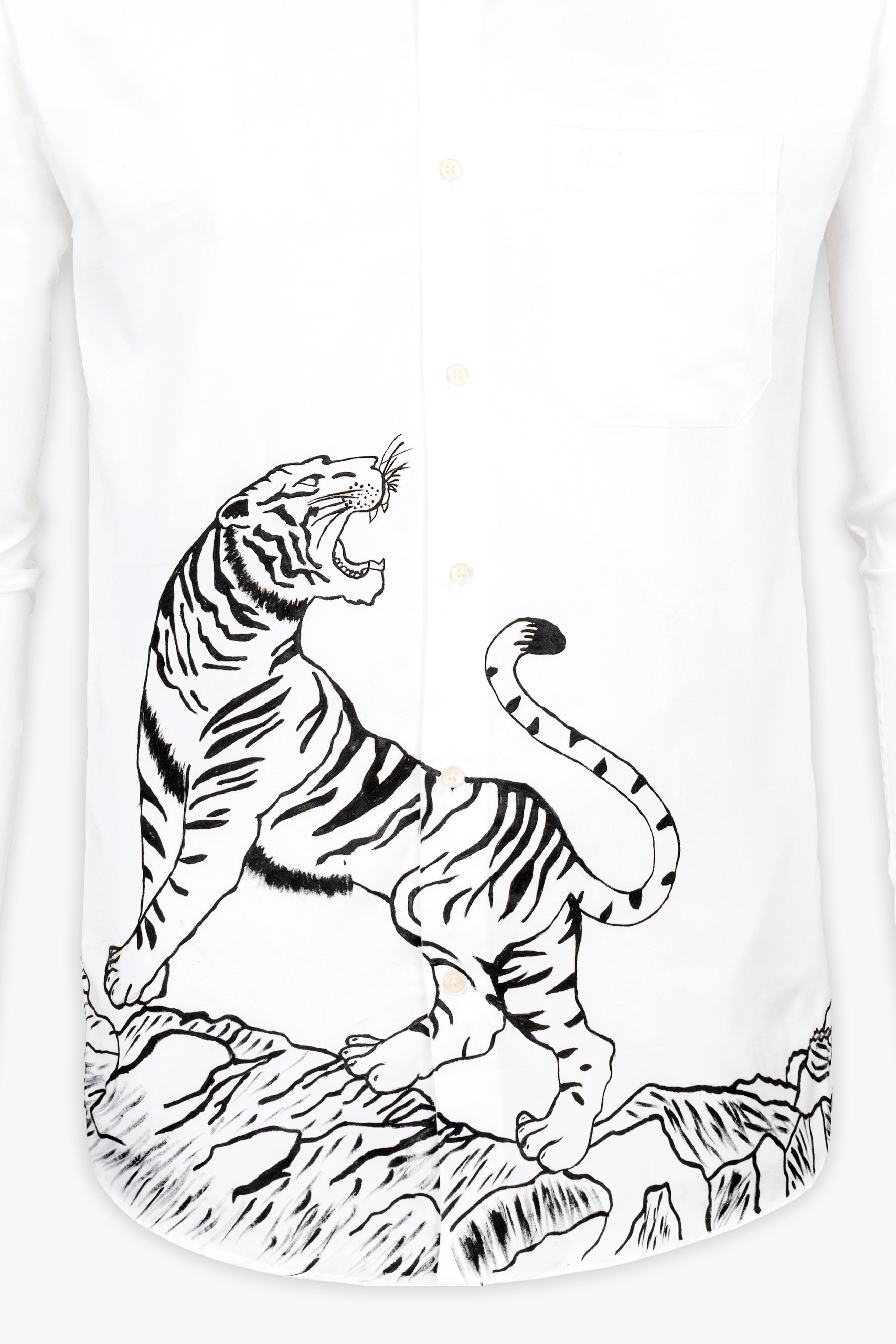 Bright White Tiger Hand Painted Royal Oxford Designer Shirt