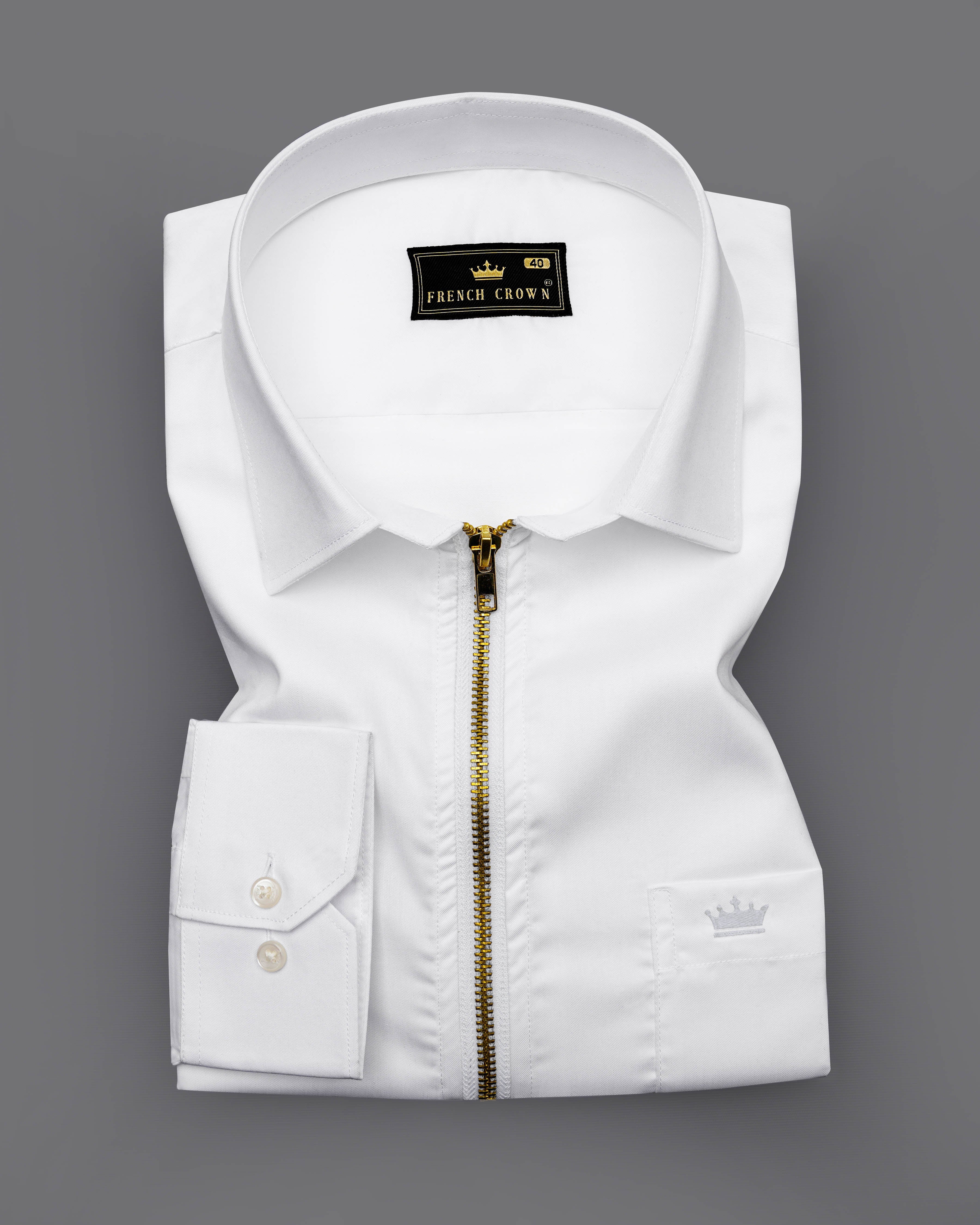 Bright White Twill Premium Cotton Designer Shirt with Zipper Closure 8577-P75-38, 8577-P75-H-38, 8577-P75-39, 8577-P75-H-39, 8577-P75-40, 8577-P75-H-40, 8577-P75-42, 8577-P75-H-42, 8577-P75-44, 8577-P75-H-44, 8577-P75-46, 8577-P75-H-46, 8577-P75-48, 8577-P75-H-48, 8577-P75-50, 8577-P75-H-50, 8577-P75-52, 8577-P75-H-52