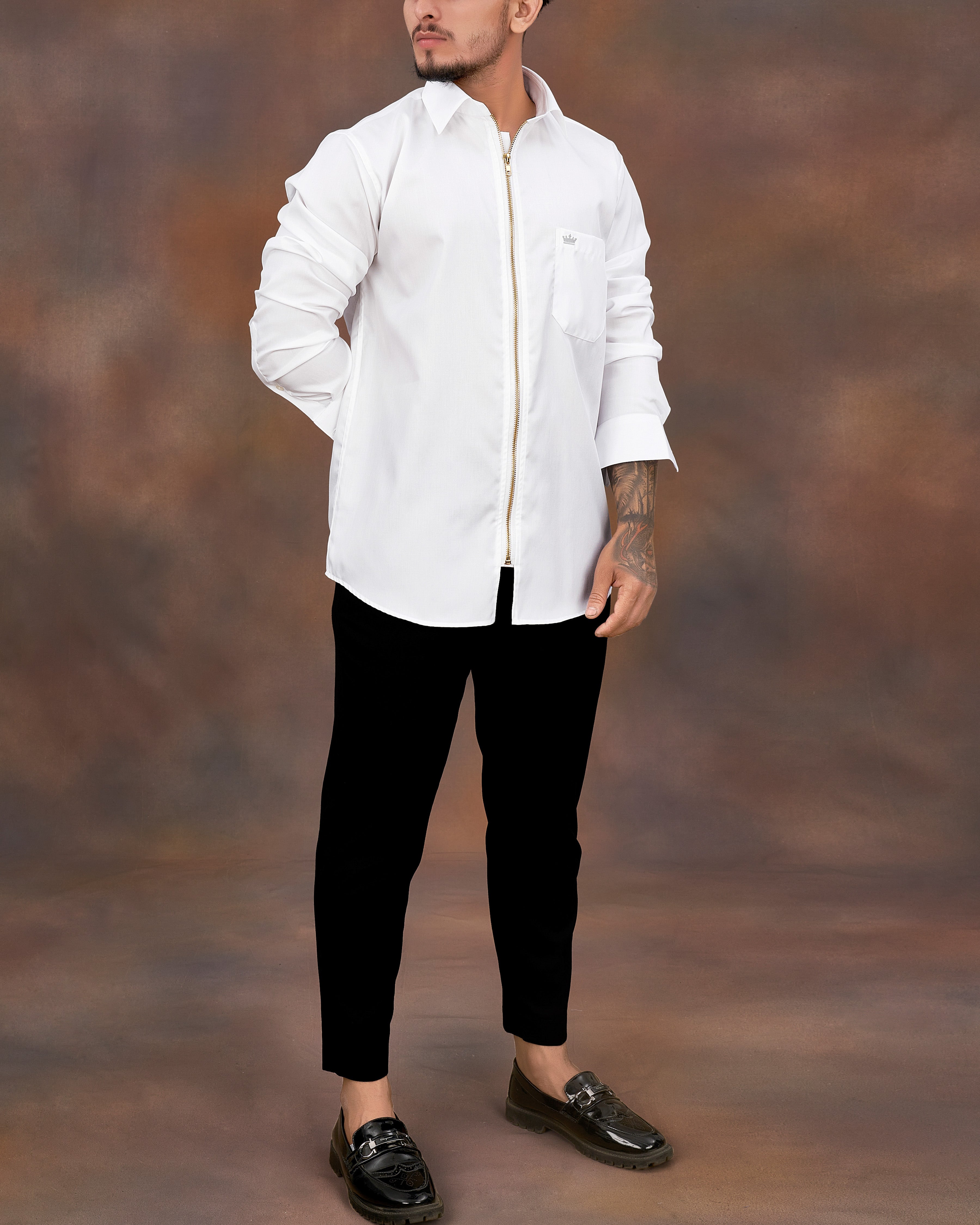 Bright White Twill Premium Cotton Designer Shirt with Zipper Closure 8577-P75-38, 8577-P75-H-38, 8577-P75-39, 8577-P75-H-39, 8577-P75-40, 8577-P75-H-40, 8577-P75-42, 8577-P75-H-42, 8577-P75-44, 8577-P75-H-44, 8577-P75-46, 8577-P75-H-46, 8577-P75-48, 8577-P75-H-48, 8577-P75-50, 8577-P75-H-50, 8577-P75-52, 8577-P75-H-52