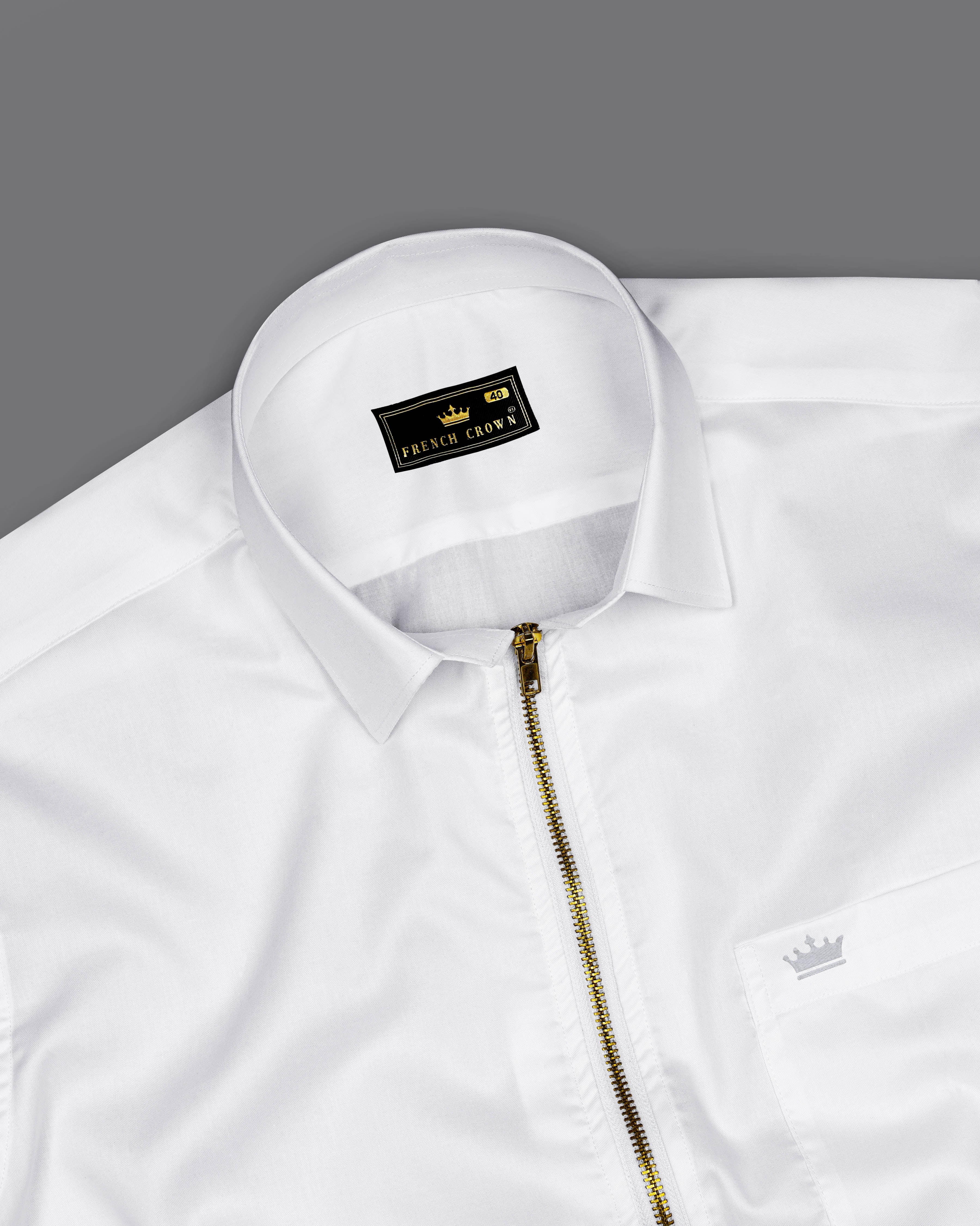 Bright White Twill Premium Cotton Designer Shirt with Zipper Closure 8577-P75-38, 8577-P75-H-38, 8577-P75-39, 8577-P75-H-39, 8577-P75-40, 8577-P75-H-40, 8577-P75-42, 8577-P75-H-42, 8577-P75-44, 8577-P75-H-44, 8577-P75-46, 8577-P75-H-46, 8577-P75-48, 8577-P75-H-48, 8577-P75-50, 8577-P75-H-50, 8577-P75-52, 8577-P75-H-52