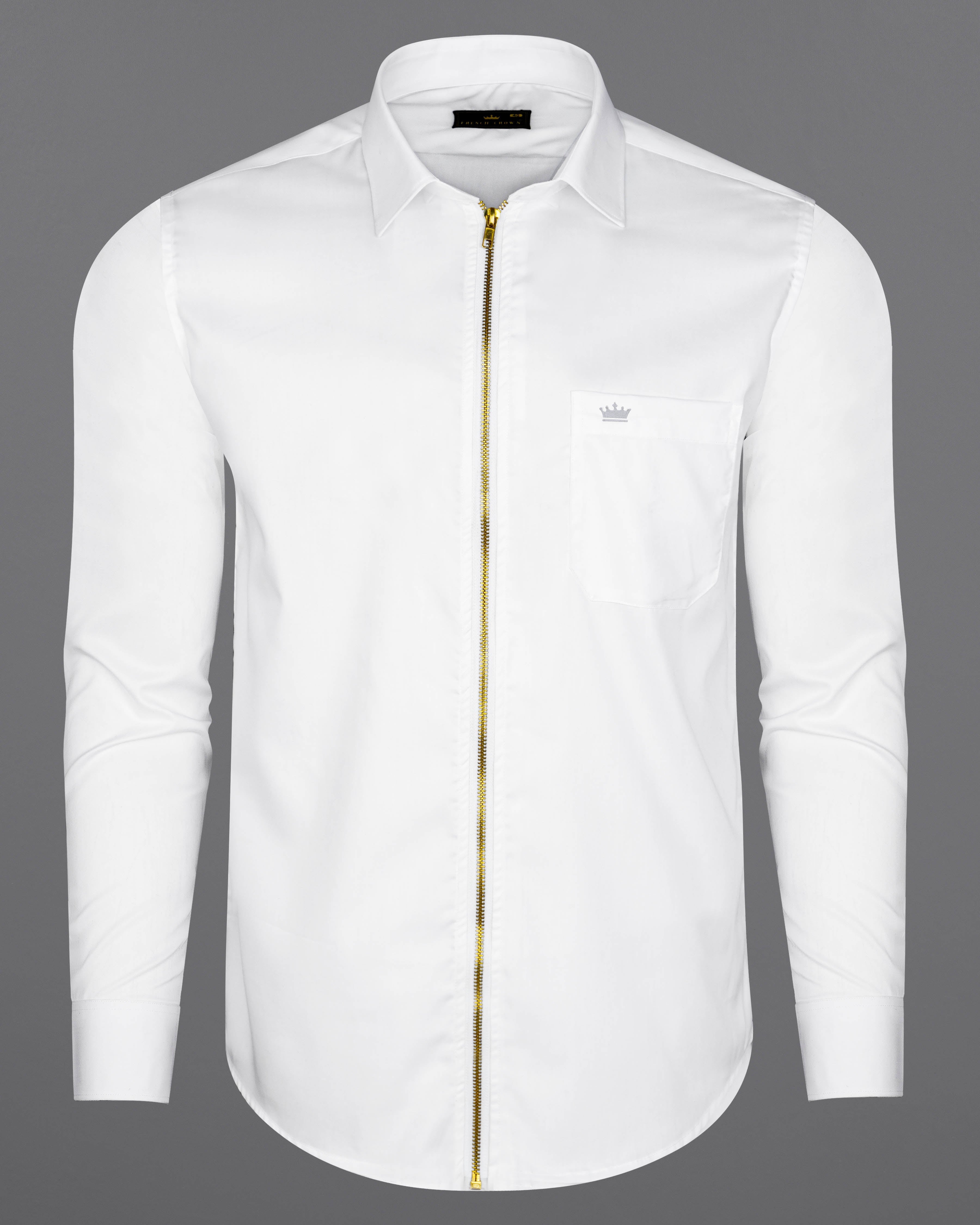 Bright White Twill Premium Cotton Designer Shirt with Zipper Closure 8577-P75-38, 8577-P75-H-38, 8577-P75-39, 8577-P75-H-39, 8577-P75-40, 8577-P75-H-40, 8577-P75-42, 8577-P75-H-42, 8577-P75-44, 8577-P75-H-44, 8577-P75-46, 8577-P75-H-46, 8577-P75-48, 8577-P75-H-48, 8577-P75-50, 8577-P75-H-50, 8577-P75-52, 8577-P75-H-52