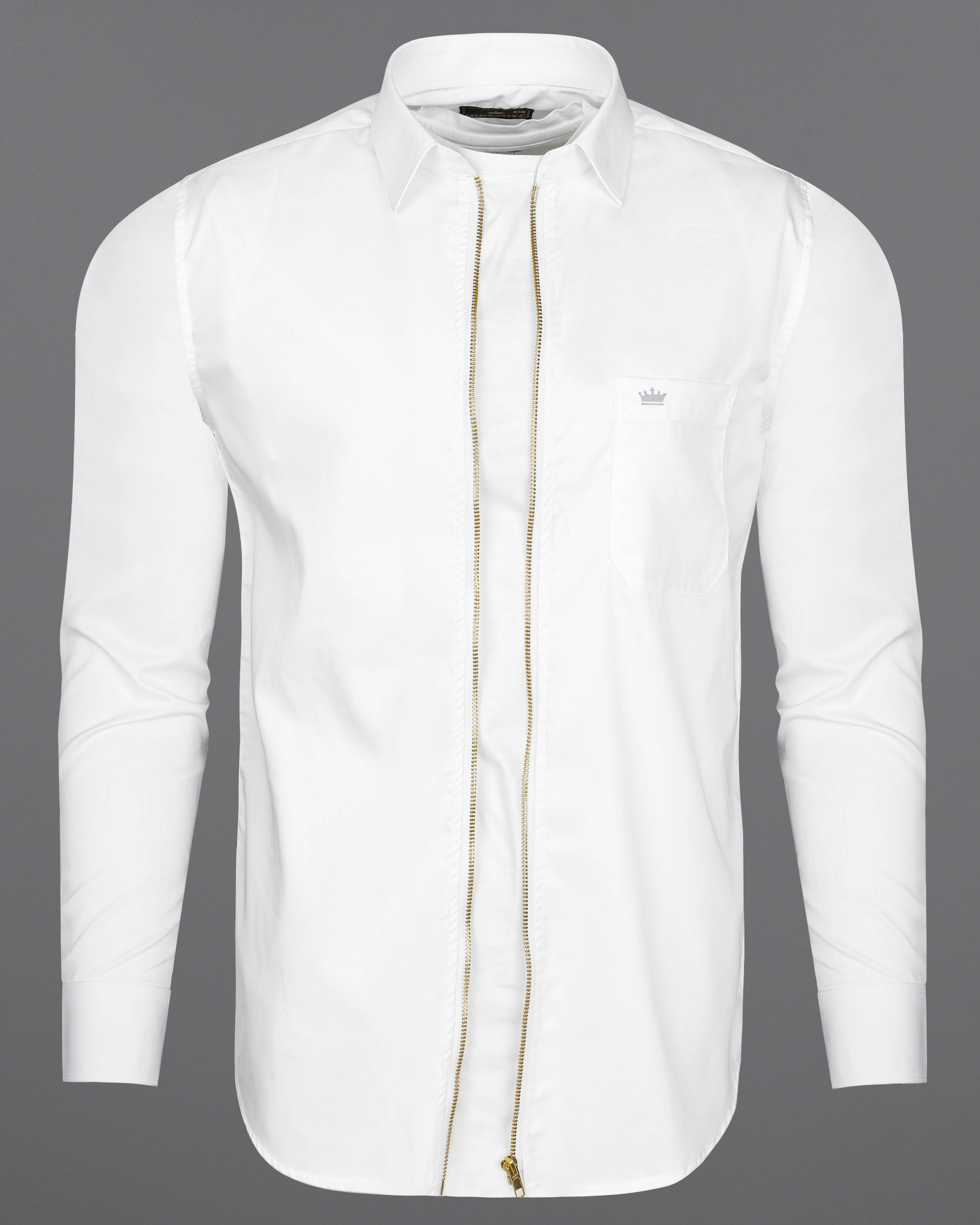 Bright White Twill Premium Cotton Designer Shirt with Zipper Closure 8577-P75-38, 8577-P75-H-38, 8577-P75-39, 8577-P75-H-39, 8577-P75-40, 8577-P75-H-40, 8577-P75-42, 8577-P75-H-42, 8577-P75-44, 8577-P75-H-44, 8577-P75-46, 8577-P75-H-46, 8577-P75-48, 8577-P75-H-48, 8577-P75-50, 8577-P75-H-50, 8577-P75-52, 8577-P75-H-52