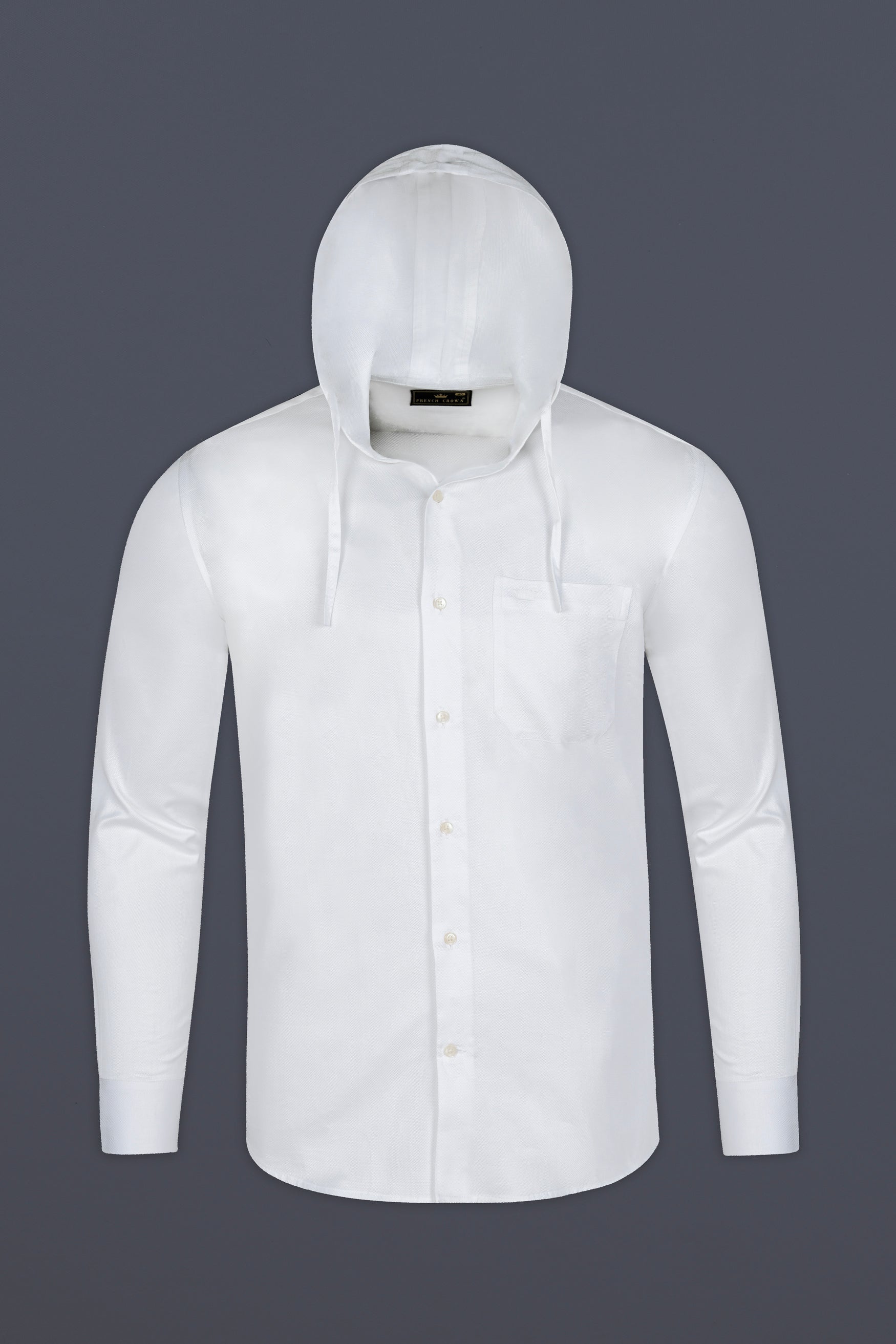 Bright White Dobby Premium Giza Cotton Hoody Shirt