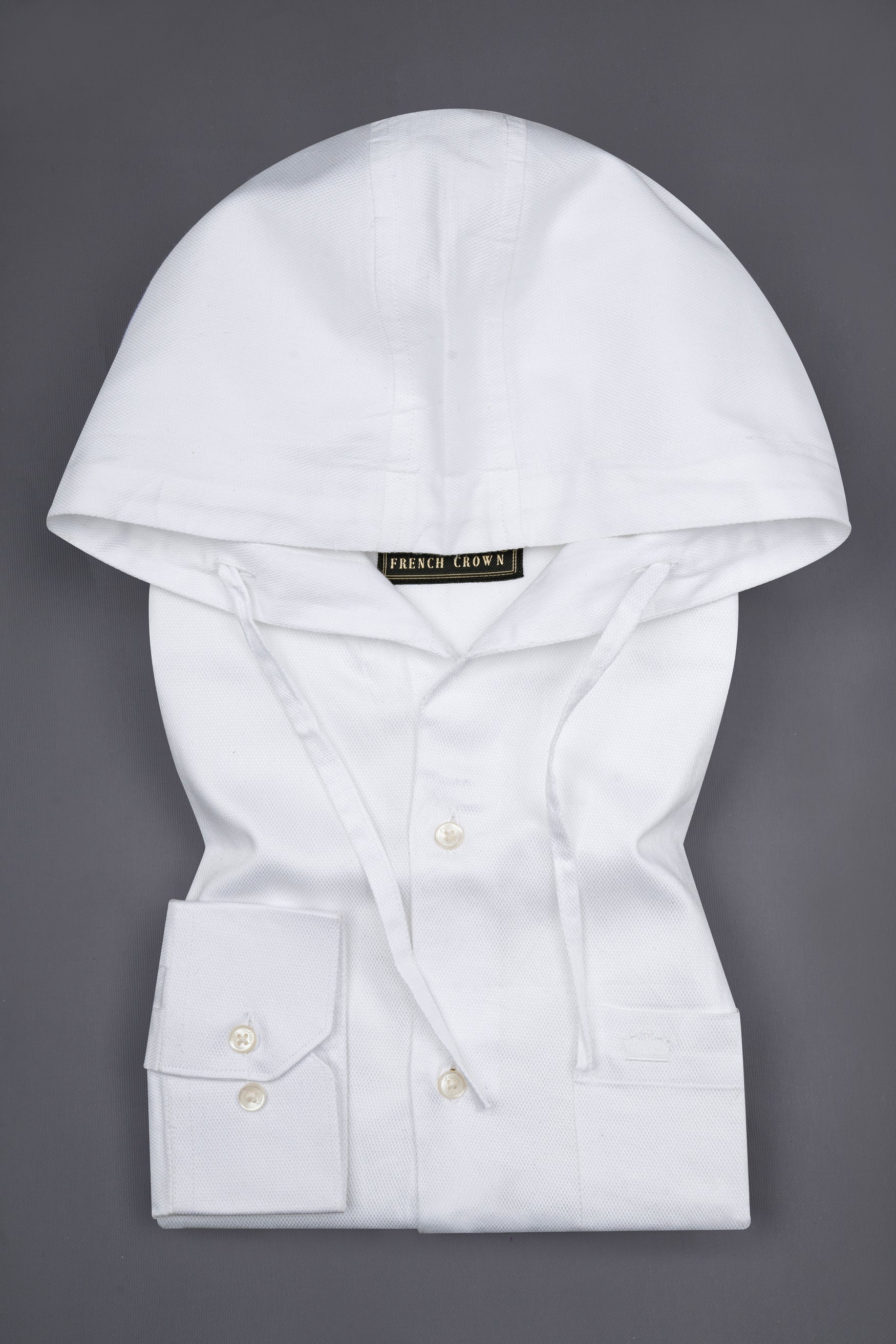 Bright White Dobby Premium Giza Cotton Hoody Shirt