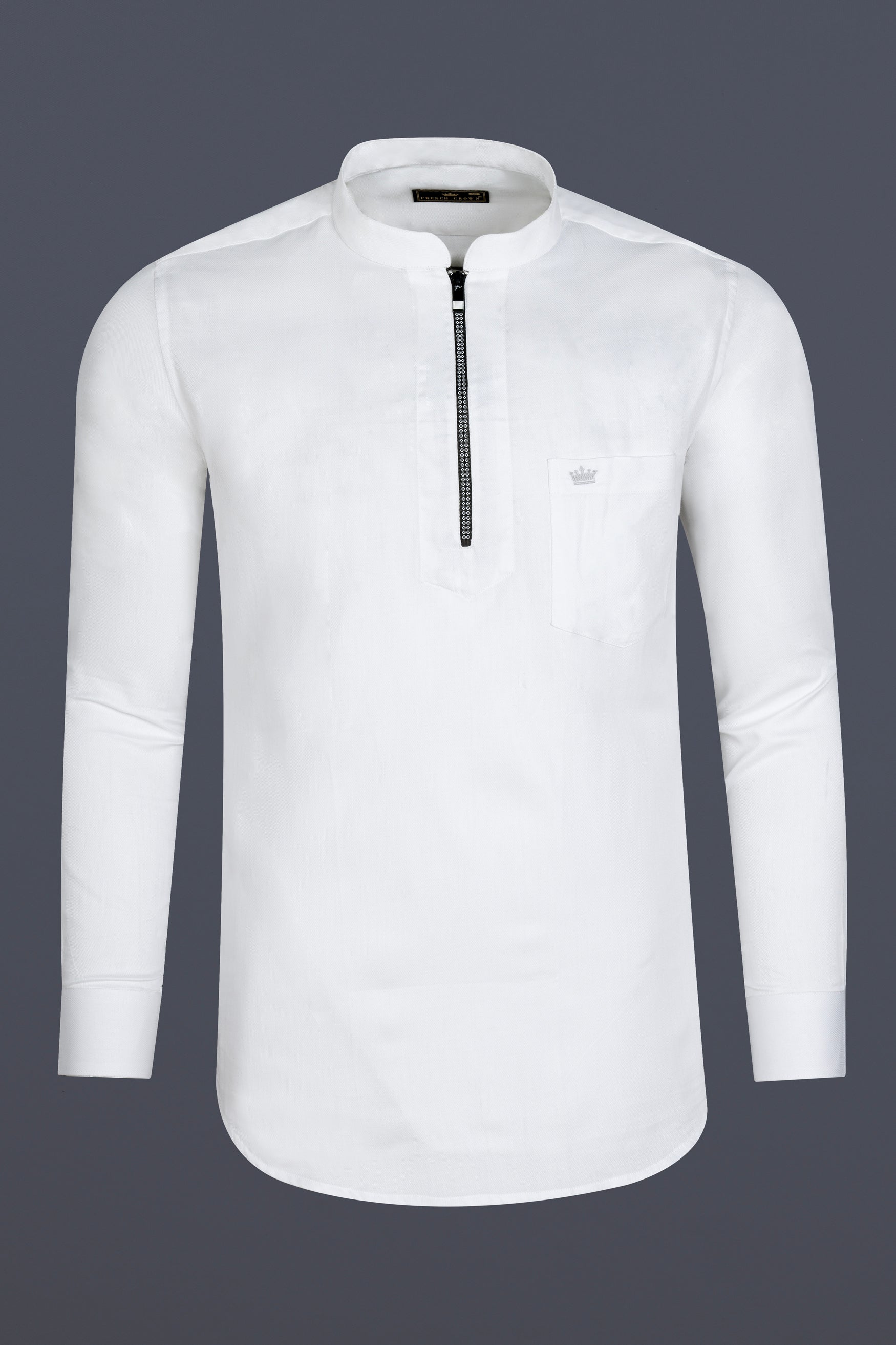 Bright White Dobby Textured Premium Giza Cotton Shirt With Zipper Closure