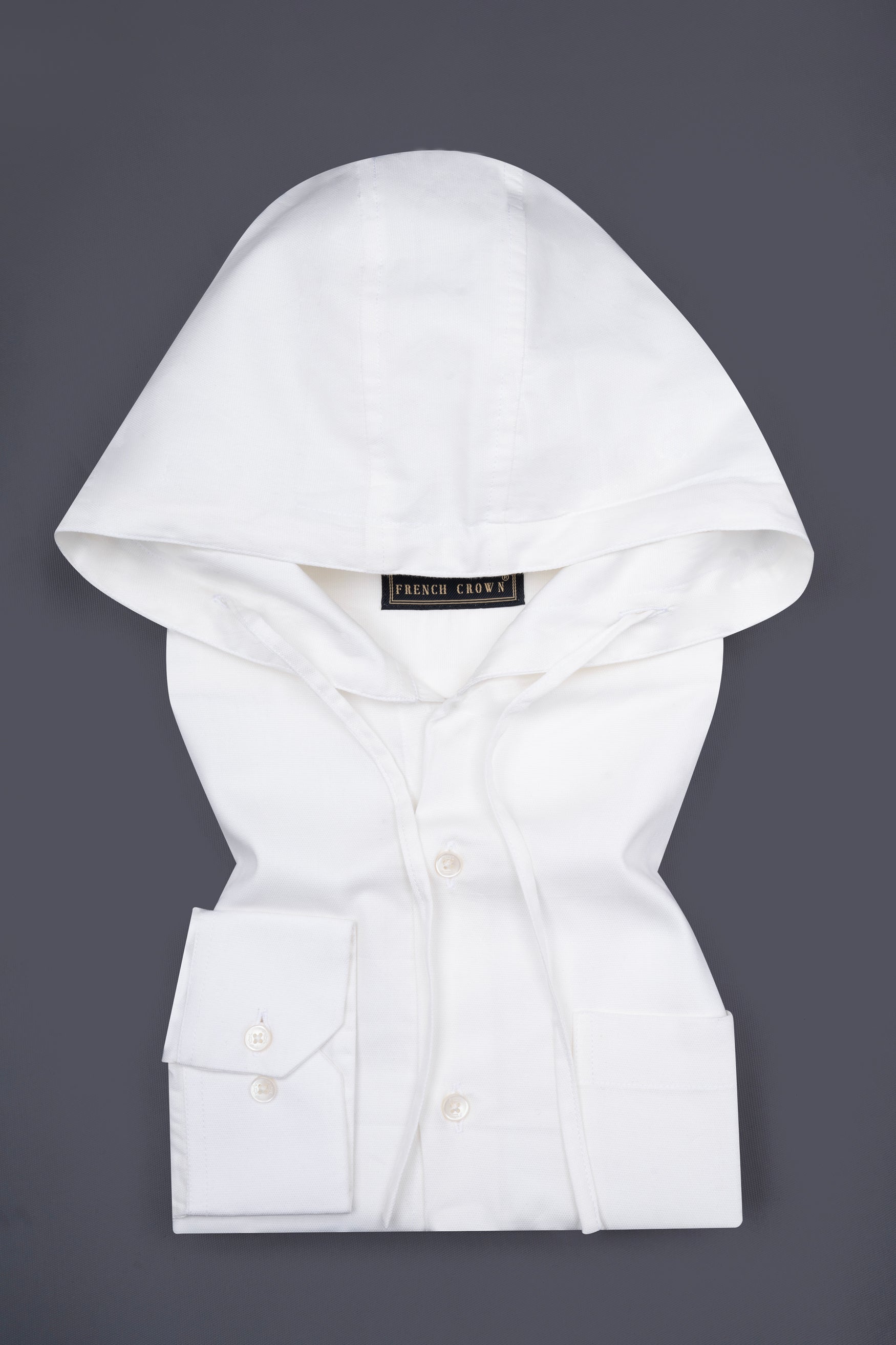 Bright White Dobby Premium Giza Cotton Hoody Shirt