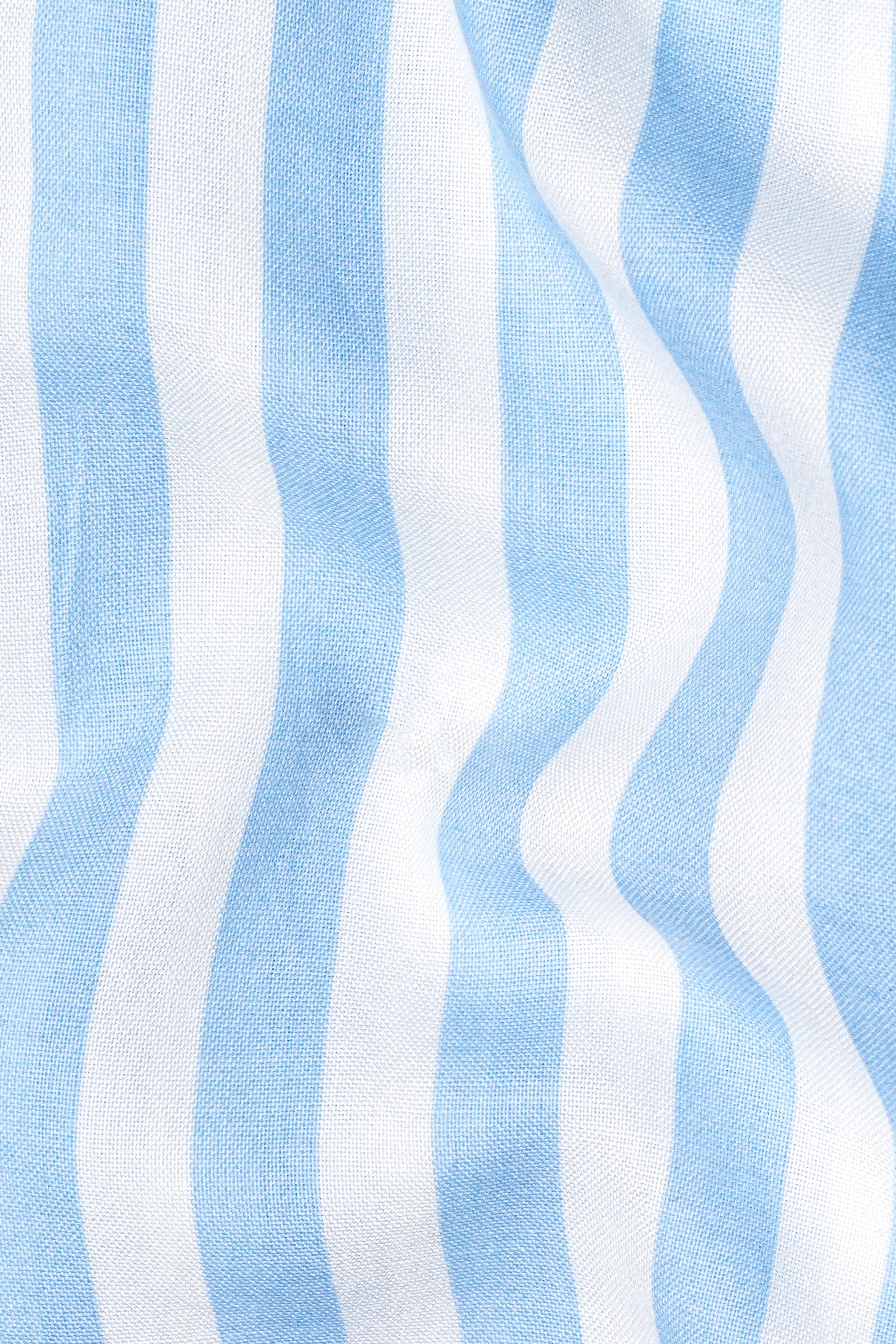 Bright White and Carolina Blue Striped Funky Printed Premium Tencel Designer Shirt