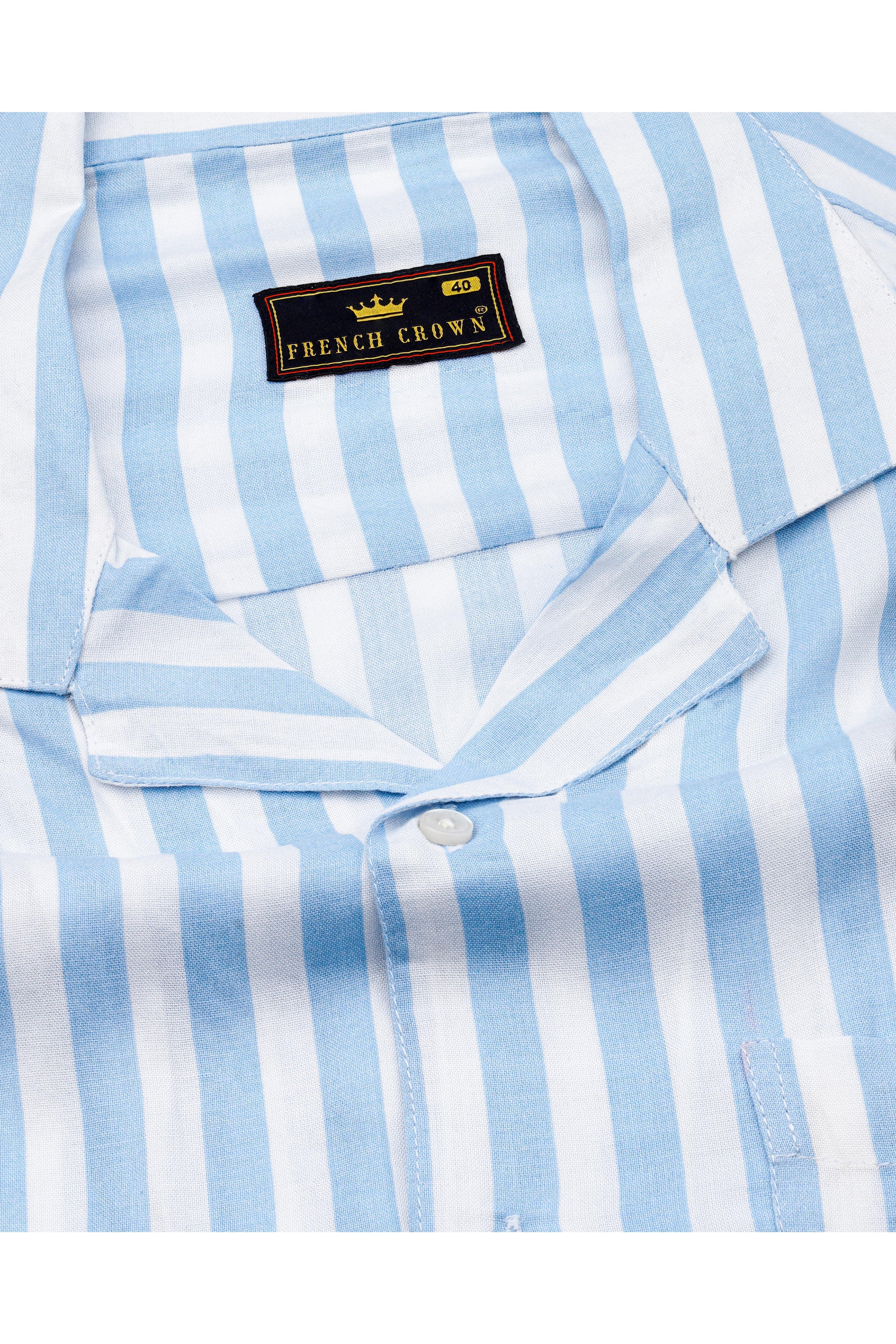 Bright White and Carolina Blue Striped Funky Printed Premium Tencel Designer Shirt