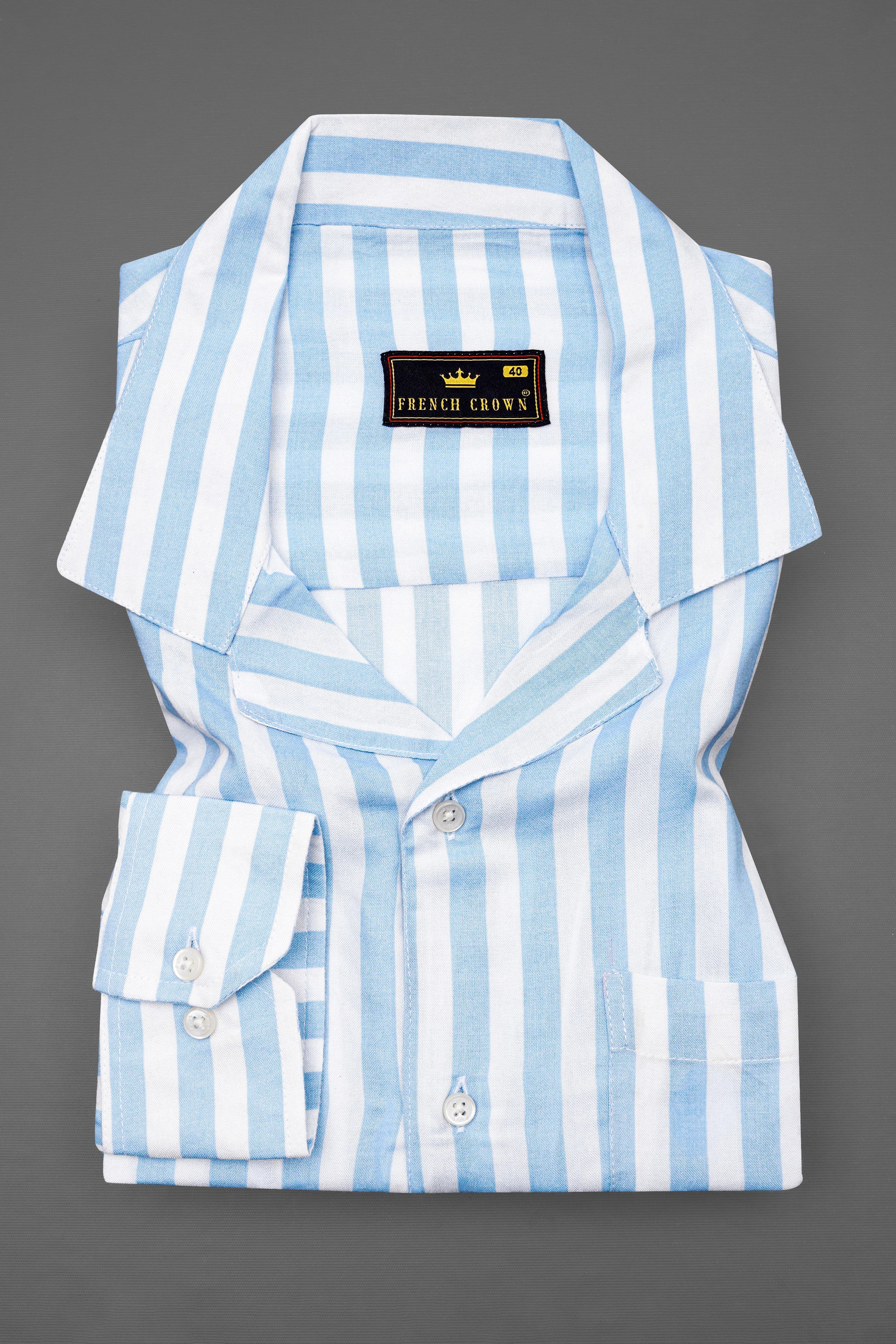 Bright White and Carolina Blue Striped Funky Printed Premium Tencel Designer Shirt