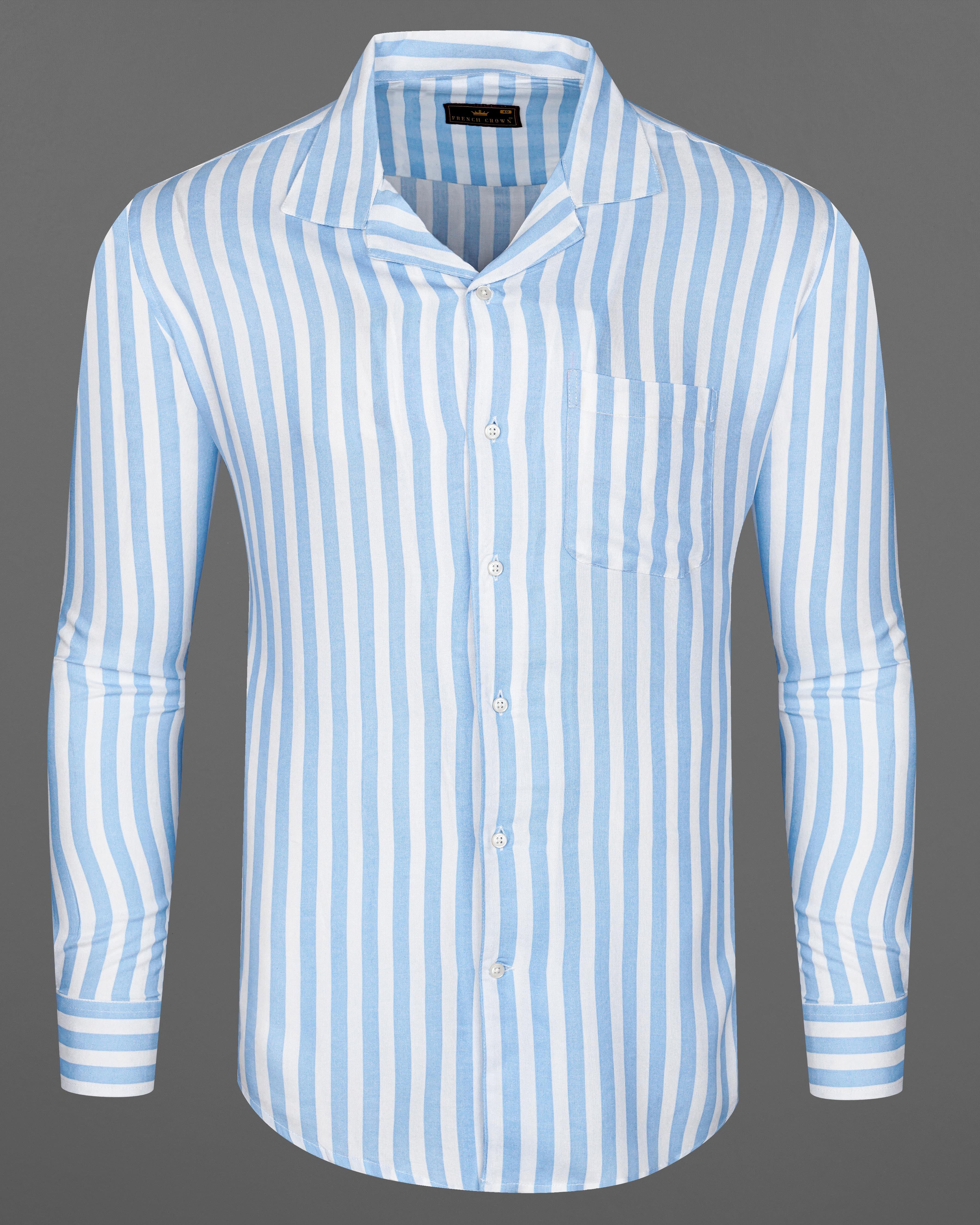 Pale Aqua Blue and White Striped Premium Tencel Shirt  8599-CC-38,8599-CC-H-38,8599-CC-39,8599-CC-H-39,8599-CC-40,8599-CC-H-40,8599-CC-42,8599-CC-H-42,8599-CC-44,8599-CC-H-44,8599-CC-46,8599-CC-H-46,8599-CC-48,8599-CC-H-48,8599-CC-50,8599-CC-H-50,8599-CC-52,8599-CC-H-52