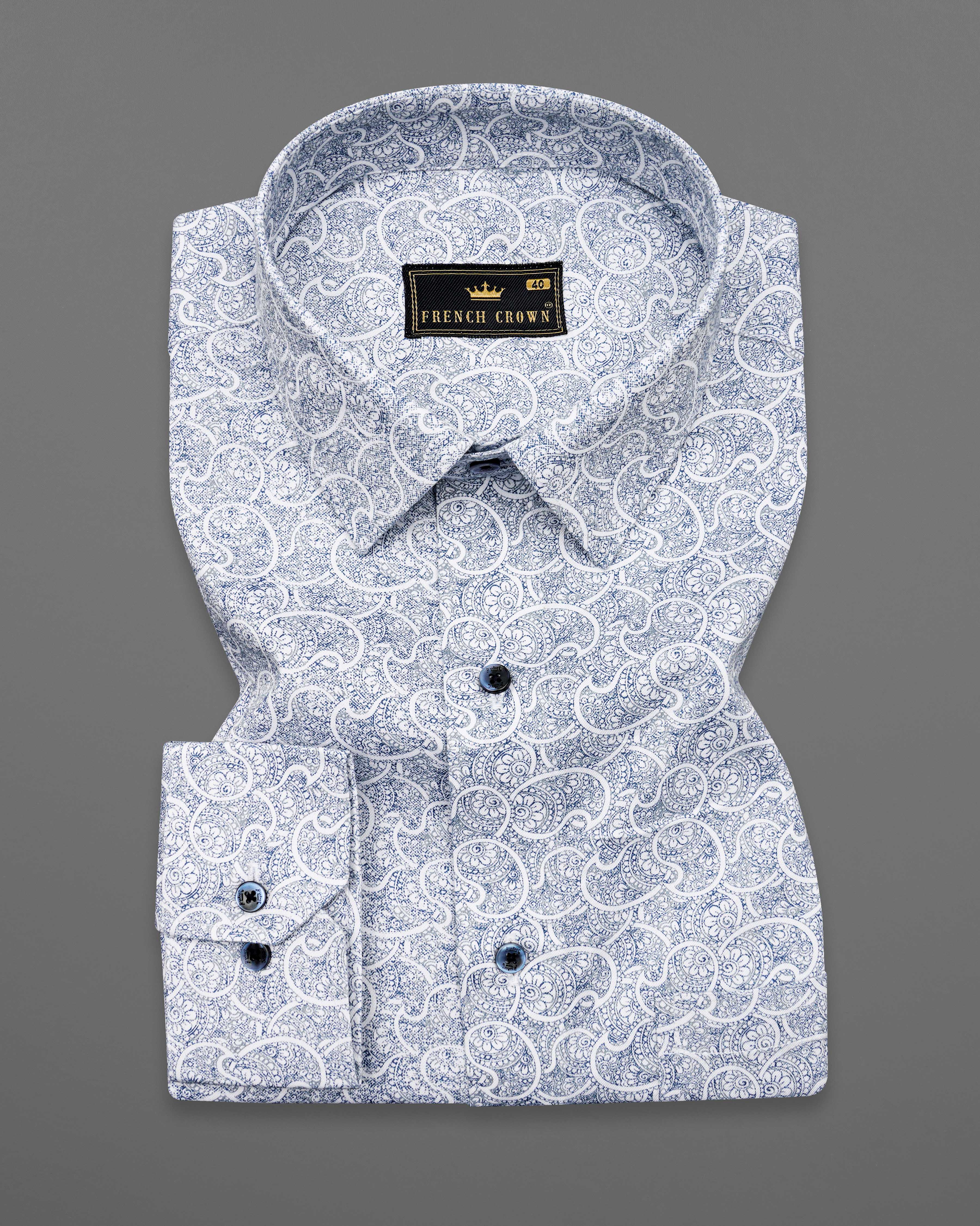 Bright White with CloudBurst Blue Paisley Printed Premium Cotton Shirt  8605-BLE-38,8605-BLE-H-38,8605-BLE-39,8605-BLE-H-39,8605-BLE-40,8605-BLE-H-40,8605-BLE-42,8605-BLE-H-42,8605-BLE-44,8605-BLE-H-44,8605-BLE-46,8605-BLE-H-46,8605-BLE-48,8605-BLE-H-48,8605-BLE-50,8605-BLE-H-50,8605-BLE-52,8605-BLE-H-52