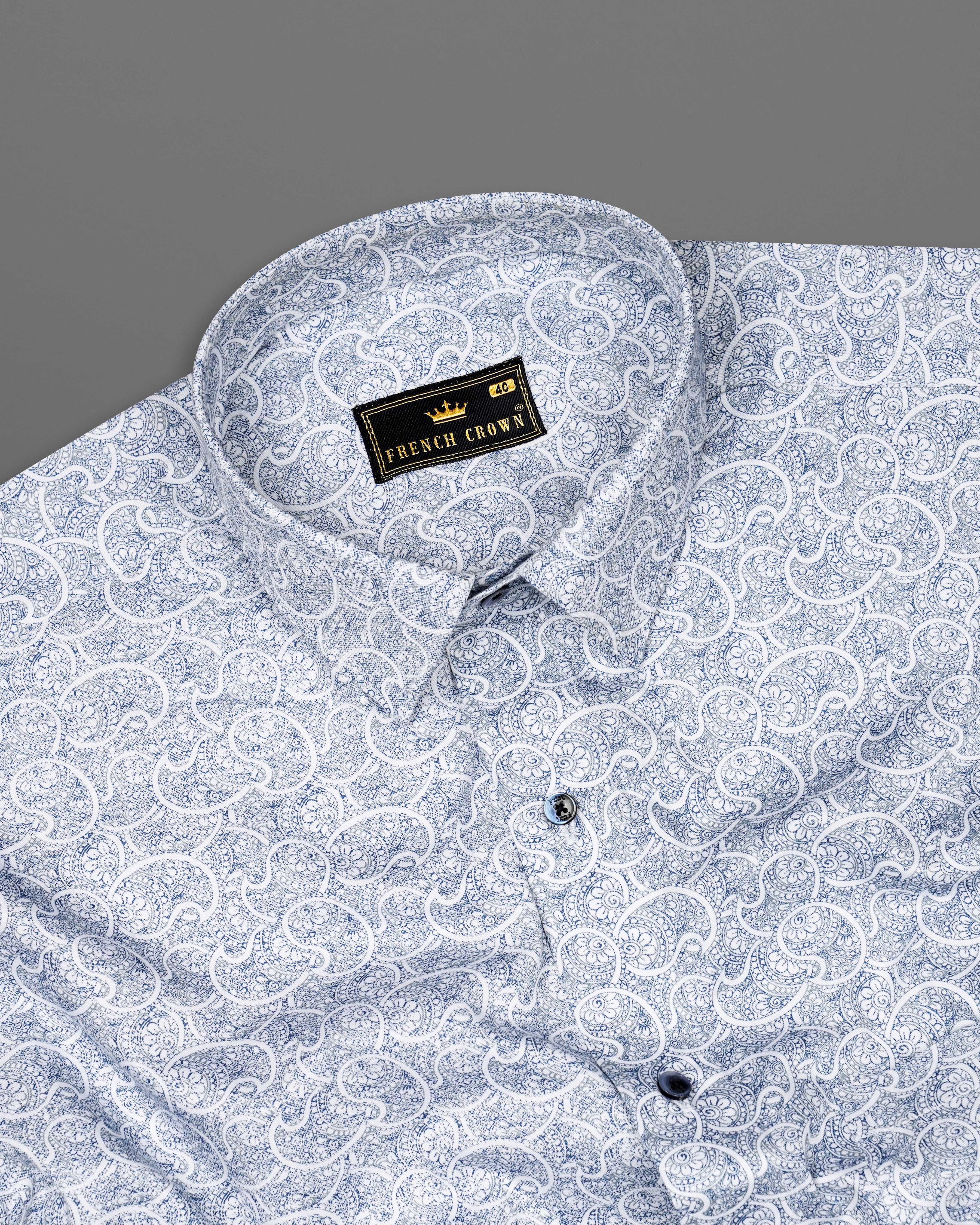 Bright White with CloudBurst Blue Paisley Printed Premium Cotton Shirt  8605-BLE-38,8605-BLE-H-38,8605-BLE-39,8605-BLE-H-39,8605-BLE-40,8605-BLE-H-40,8605-BLE-42,8605-BLE-H-42,8605-BLE-44,8605-BLE-H-44,8605-BLE-46,8605-BLE-H-46,8605-BLE-48,8605-BLE-H-48,8605-BLE-50,8605-BLE-H-50,8605-BLE-52,8605-BLE-H-52