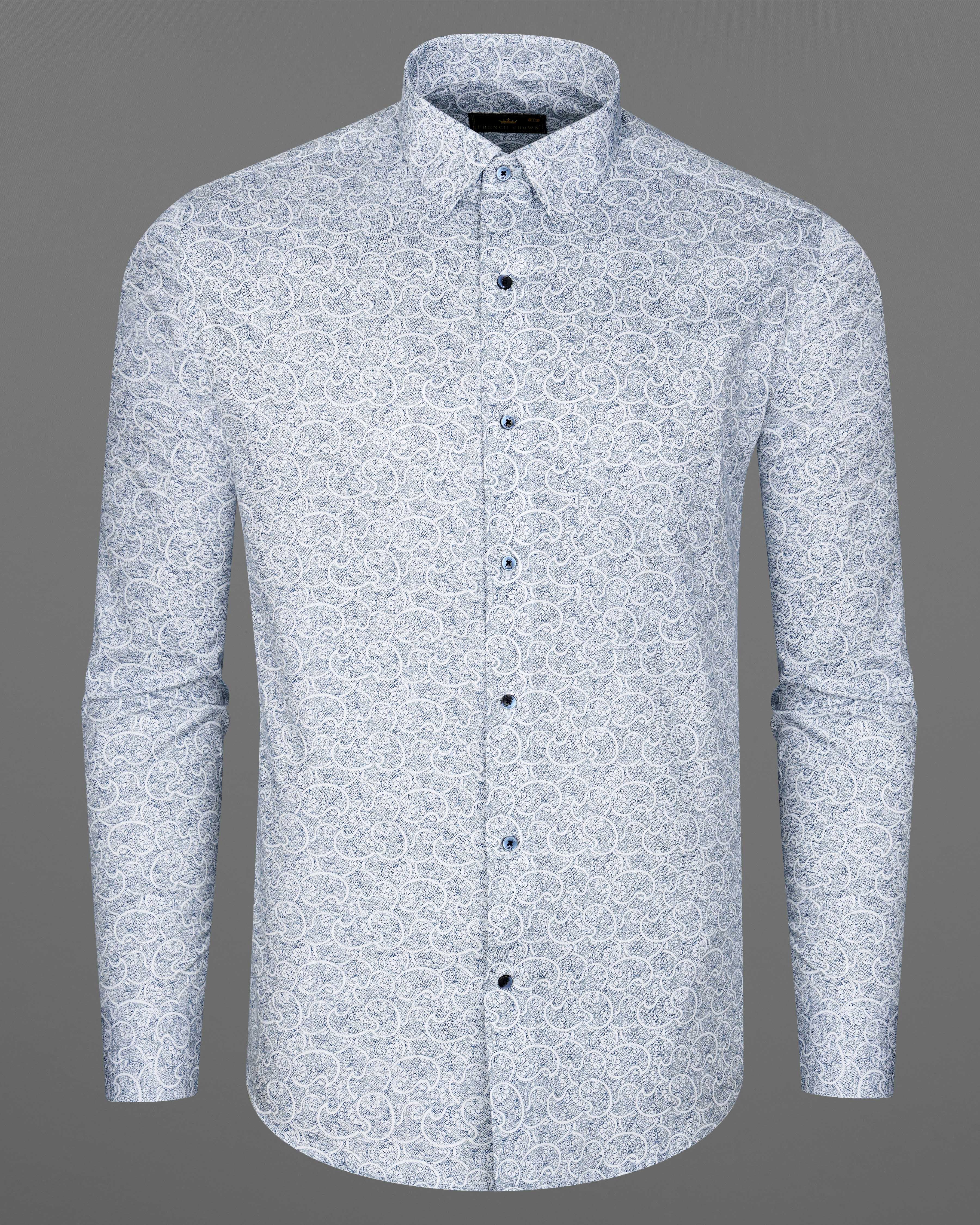 Bright White with CloudBurst Blue Paisley Printed Premium Cotton Shirt  8605-BLE-38,8605-BLE-H-38,8605-BLE-39,8605-BLE-H-39,8605-BLE-40,8605-BLE-H-40,8605-BLE-42,8605-BLE-H-42,8605-BLE-44,8605-BLE-H-44,8605-BLE-46,8605-BLE-H-46,8605-BLE-48,8605-BLE-H-48,8605-BLE-50,8605-BLE-H-50,8605-BLE-52,8605-BLE-H-52