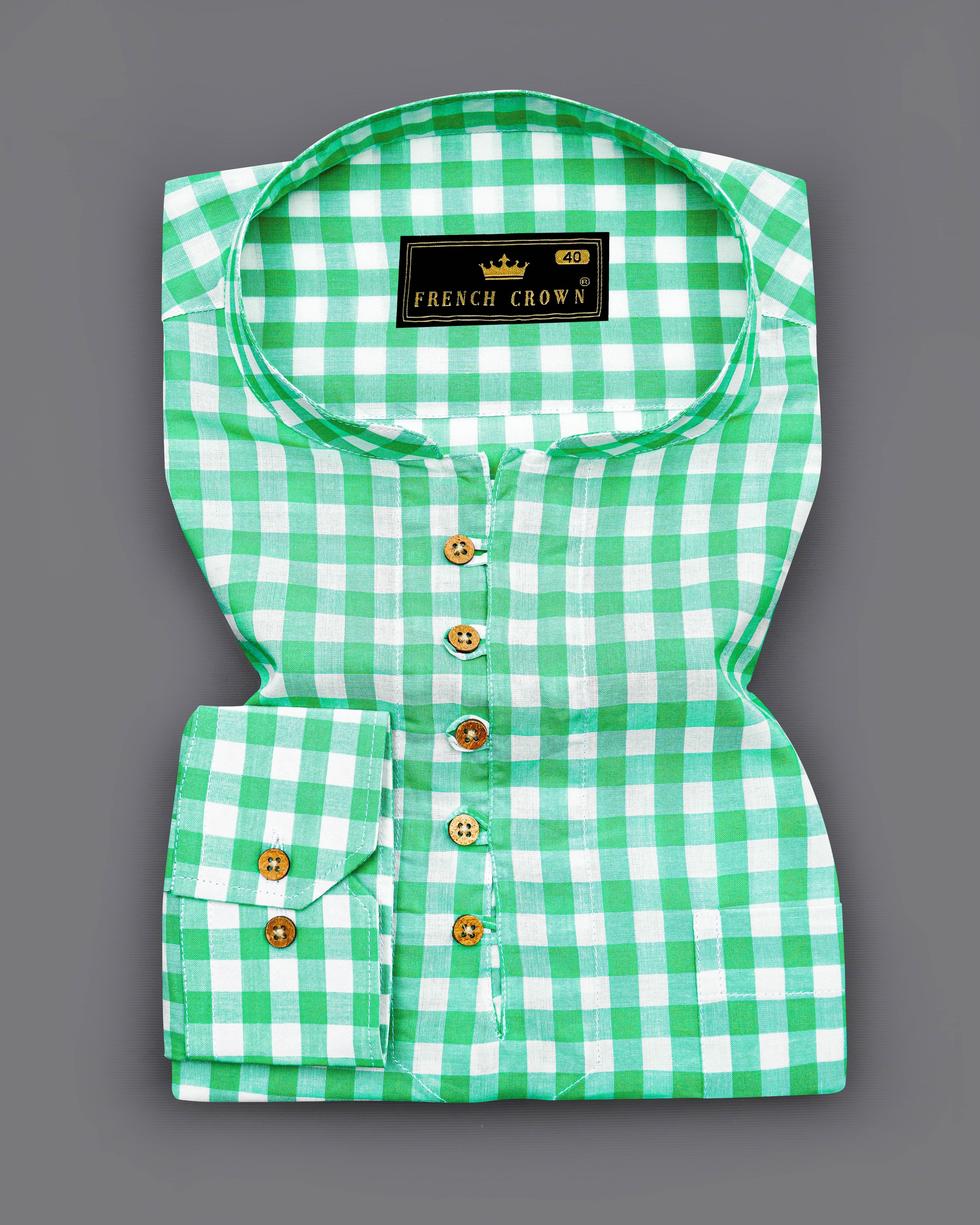 Bright White with Malachite Green Gingham Premium Cotton Kurta Shirt  8608-KS-38,8608-KS-H-38,8608-KS-39,8608-KS-H-39,8608-KS-40,8608-KS-H-40,8608-KS-42,8608-KS-H-42,8608-KS-44,8608-KS-H-44,8608-KS-46,8608-KS-H-46,8608-KS-48,8608-KS-H-48,8608-KS-50,8608-KS-H-50,8608-KS-52,8608-KS-H-52