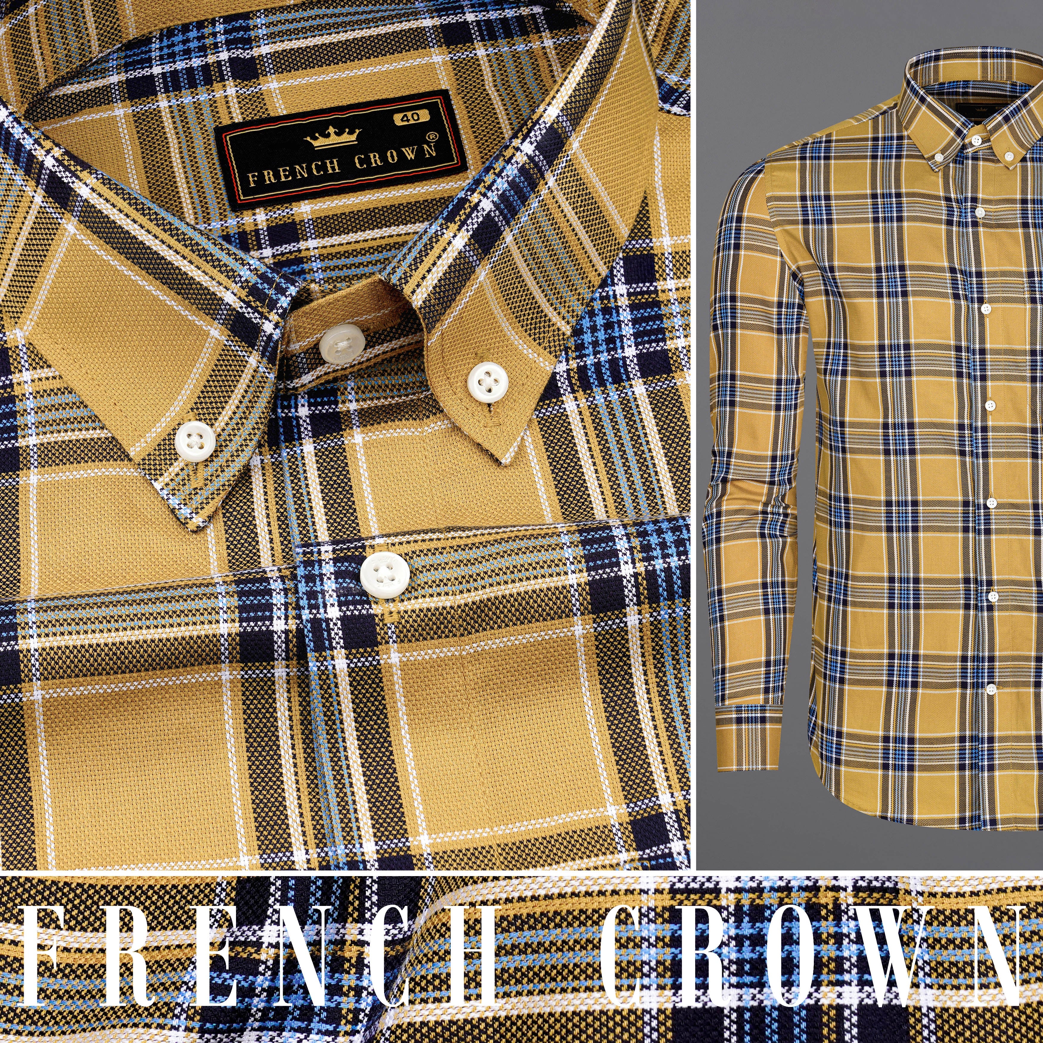 Equator Brown Plaid Dobby Textured Premium Giza Cotton Shirt