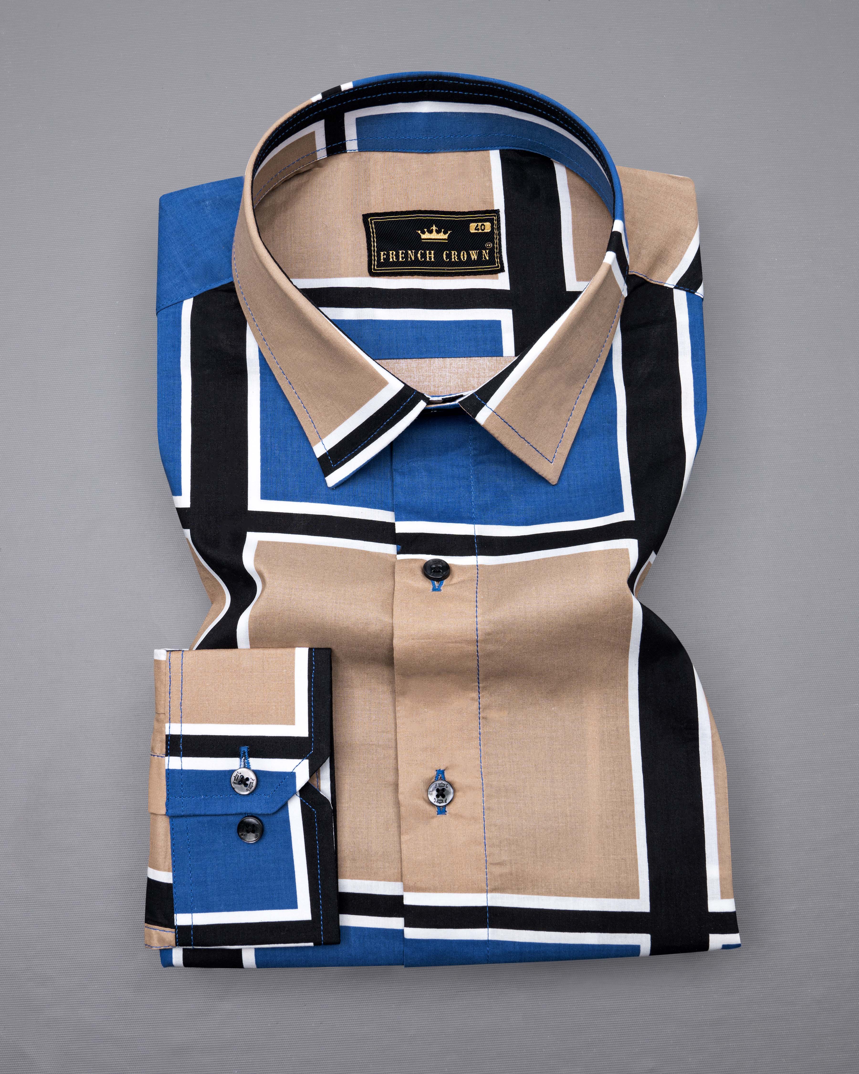 Sandrift Brown with Cobalt Blue and Black Lines Printed Premium Cotton Shirt  8625-BLK-38,8625-BLK-H-38,8625-BLK-39,8625-BLK-H-39,8625-BLK-40,8625-BLK-H-40,8625-BLK-42,8625-BLK-H-42,8625-BLK-44,8625-BLK-H-44,8625-BLK-46,8625-BLK-H-46,8625-BLK-48,8625-BLK-H-48,8625-BLK-50,8625-BLK-H-50,8625-BLK-52,8625-BLK-H-52