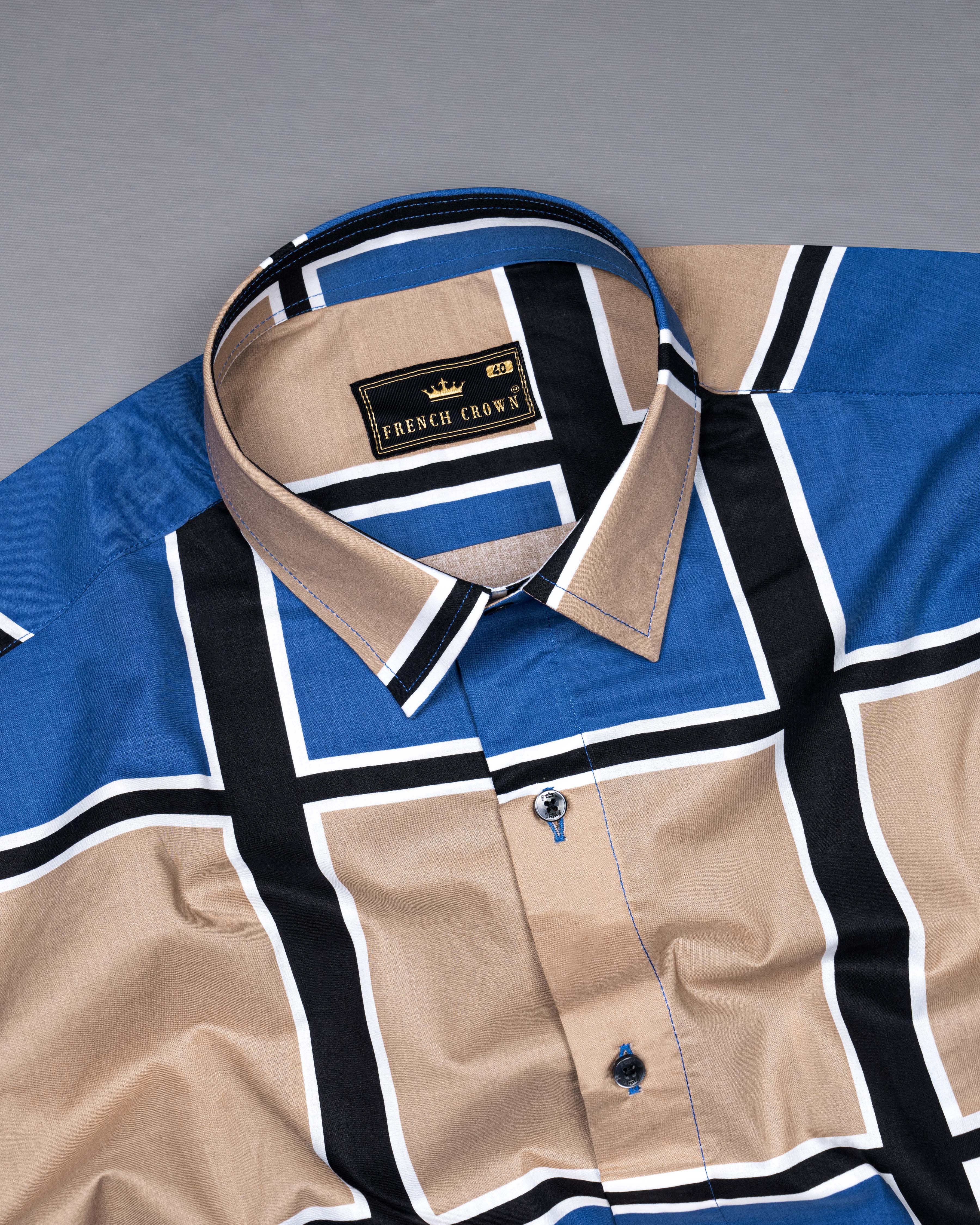 Sandrift Brown with Cobalt Blue and Black Lines Printed Premium Cotton Shirt  8625-BLK-38,8625-BLK-H-38,8625-BLK-39,8625-BLK-H-39,8625-BLK-40,8625-BLK-H-40,8625-BLK-42,8625-BLK-H-42,8625-BLK-44,8625-BLK-H-44,8625-BLK-46,8625-BLK-H-46,8625-BLK-48,8625-BLK-H-48,8625-BLK-50,8625-BLK-H-50,8625-BLK-52,8625-BLK-H-52