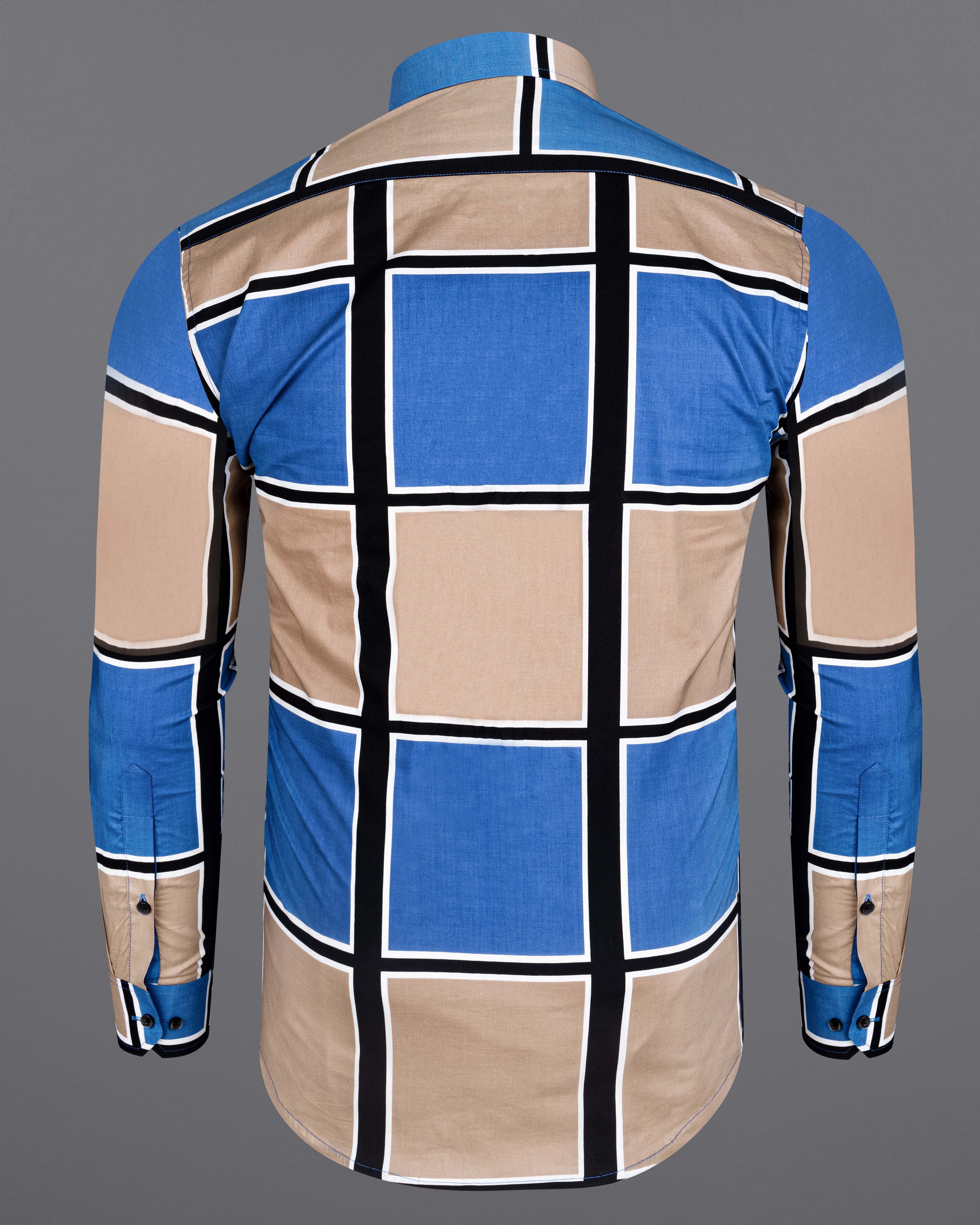 Sandrift Brown with Cobalt Blue and Black Lines Printed Premium Cotton Shirt  8625-BLK-38,8625-BLK-H-38,8625-BLK-39,8625-BLK-H-39,8625-BLK-40,8625-BLK-H-40,8625-BLK-42,8625-BLK-H-42,8625-BLK-44,8625-BLK-H-44,8625-BLK-46,8625-BLK-H-46,8625-BLK-48,8625-BLK-H-48,8625-BLK-50,8625-BLK-H-50,8625-BLK-52,8625-BLK-H-52