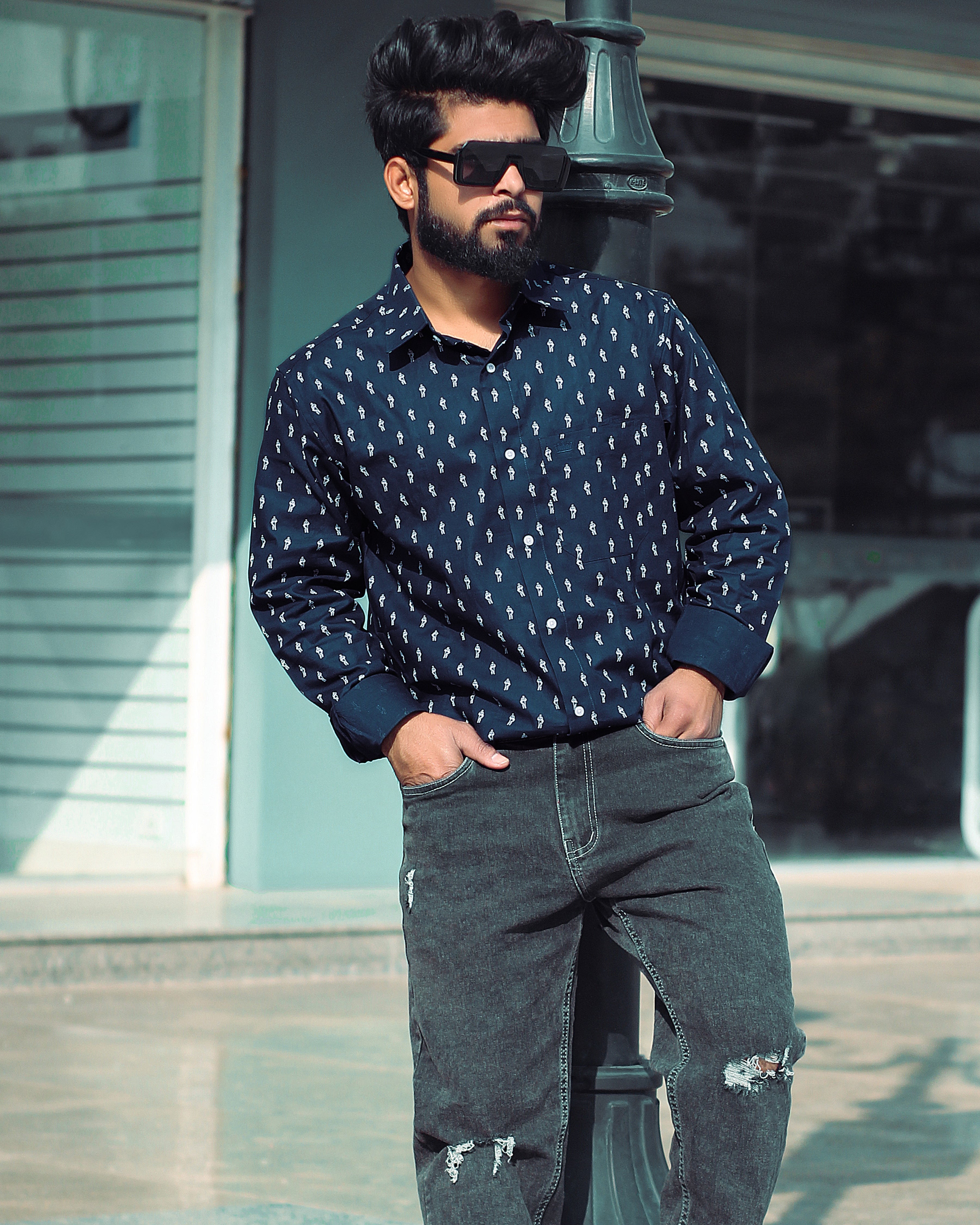 Firefly Blue Printed Royal Oxford Shirt