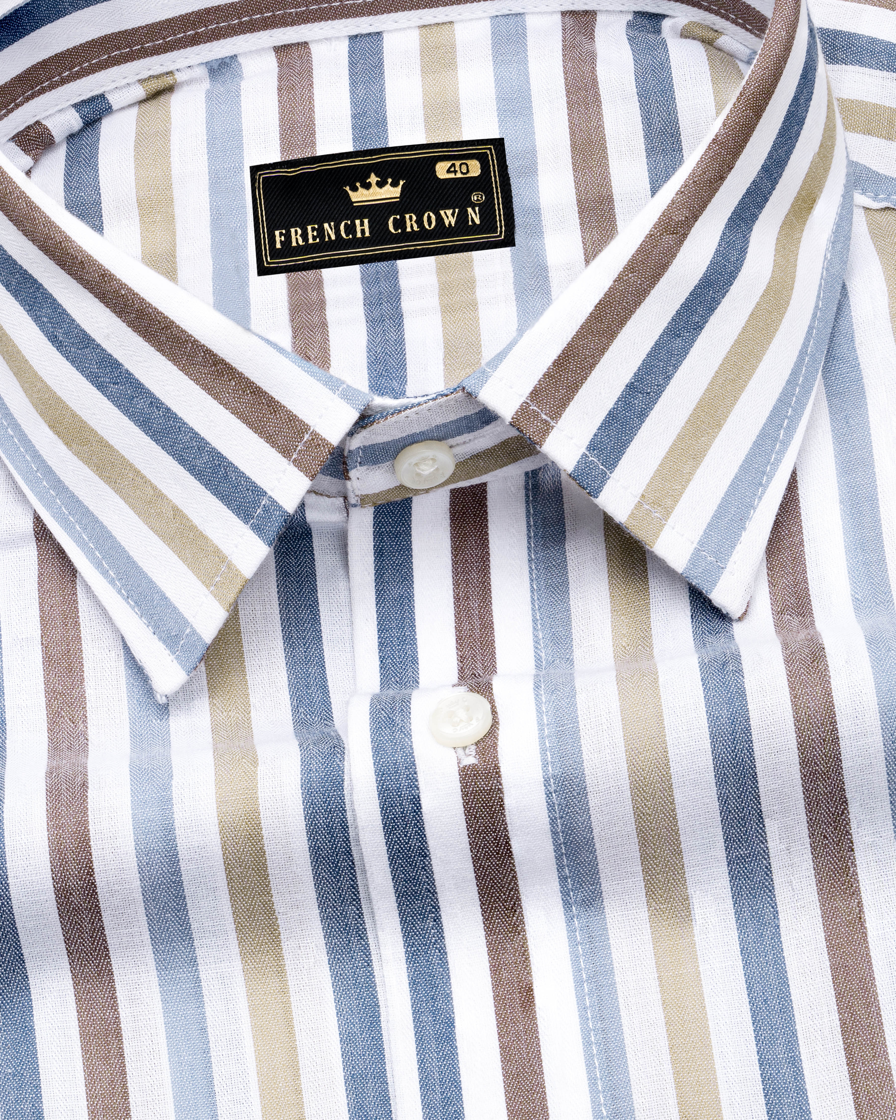 Bright White with Clam Shell Brown Multicolour Striped Premium Cotton Shirt  8633-38,8633-H-38,8633-39,8633-H-39,8633-40,8633-H-40,8633-42,8633-H-42,8633-44,8633-H-44,8633-46,8633-H-46,8633-48,8633-H-48,8633-50,8633-H-50,8633-52,8633-H-52