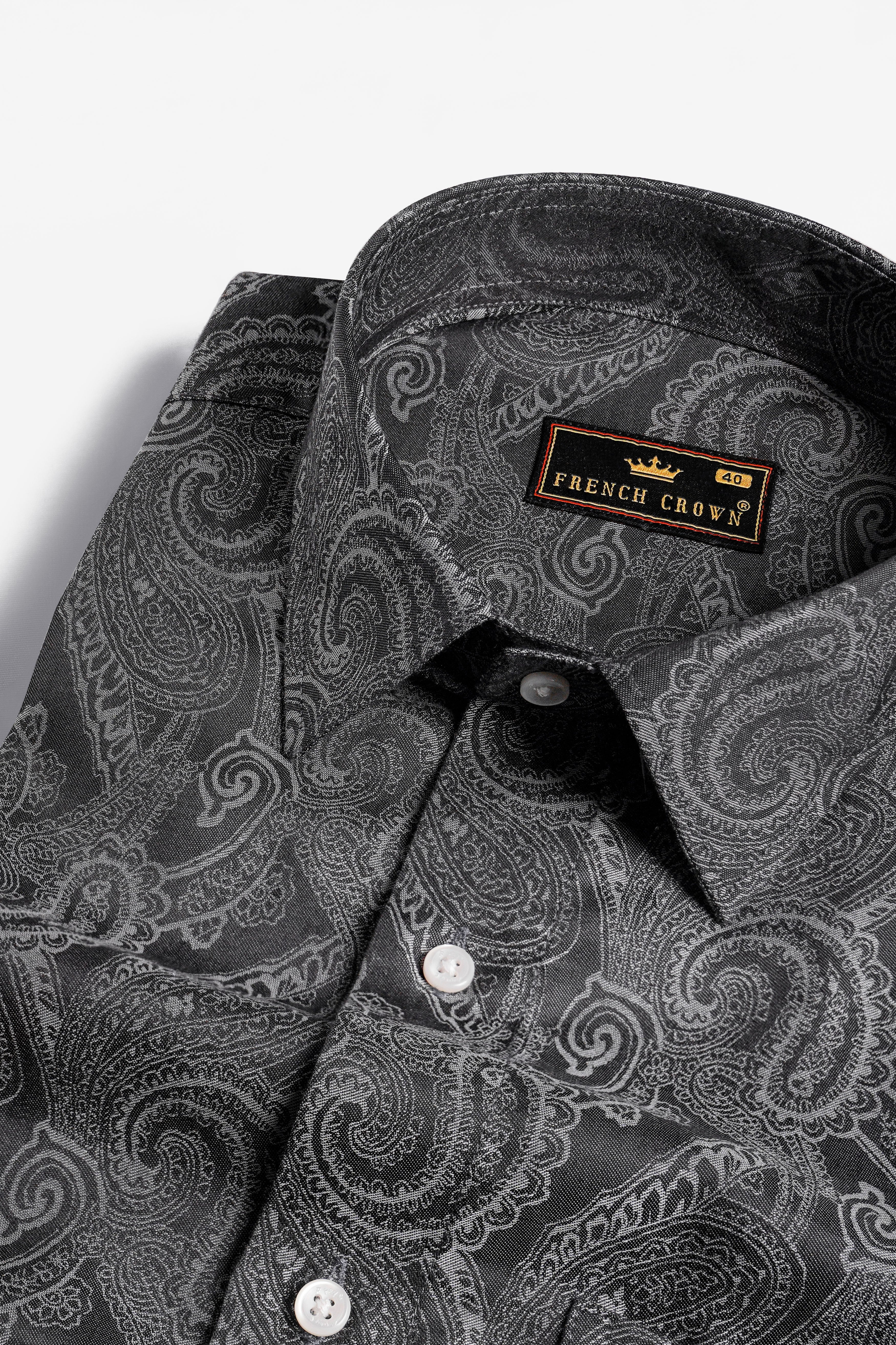 Dune with Topaz Gray Paisley Jacquard Textured Premium Giza Cotton Shirt