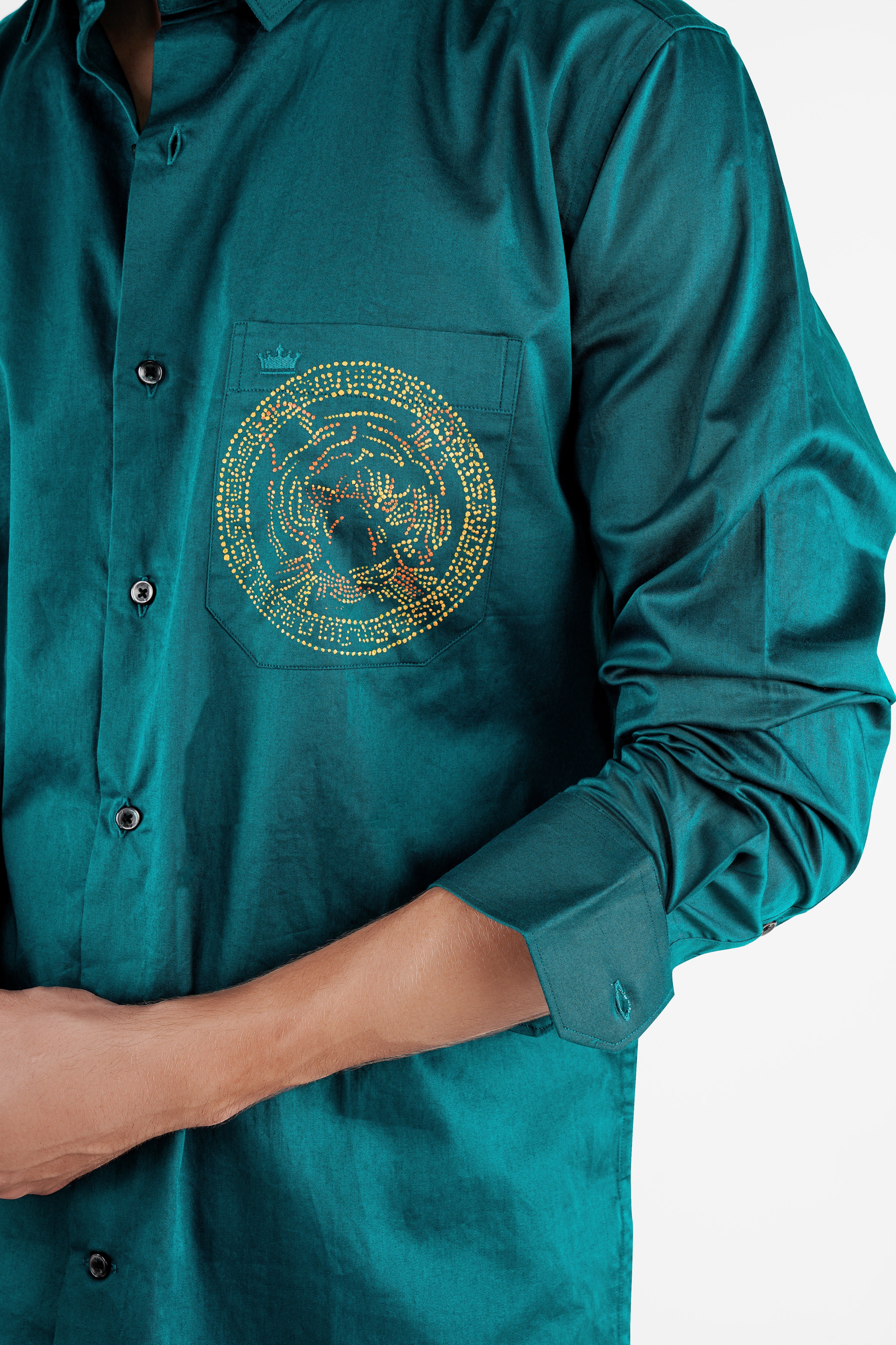 Sherpa Green Hand Painted Super Soft Premium Cotton Designer Shirt