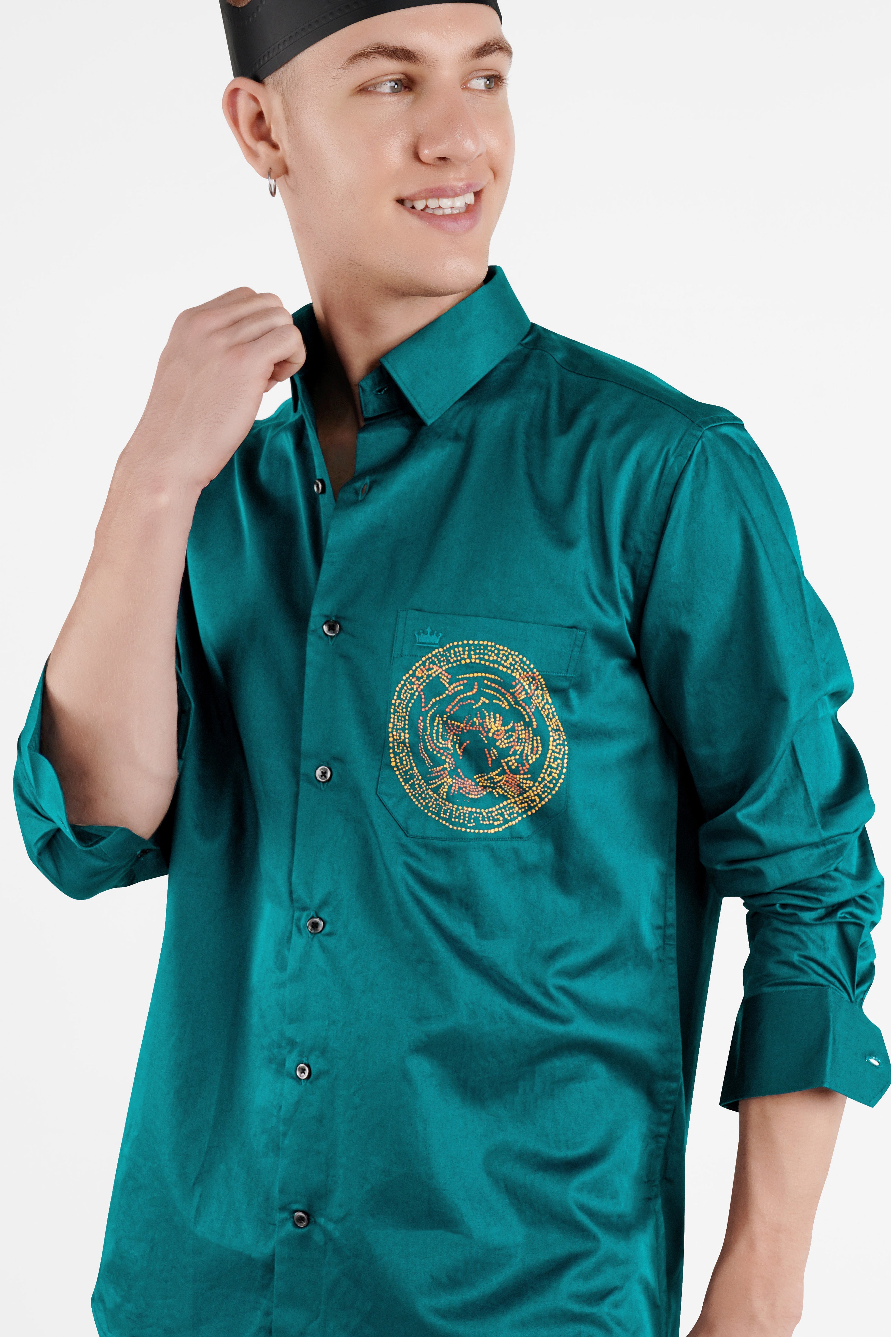 Sherpa Green Hand Painted Super Soft Premium Cotton Designer Shirt