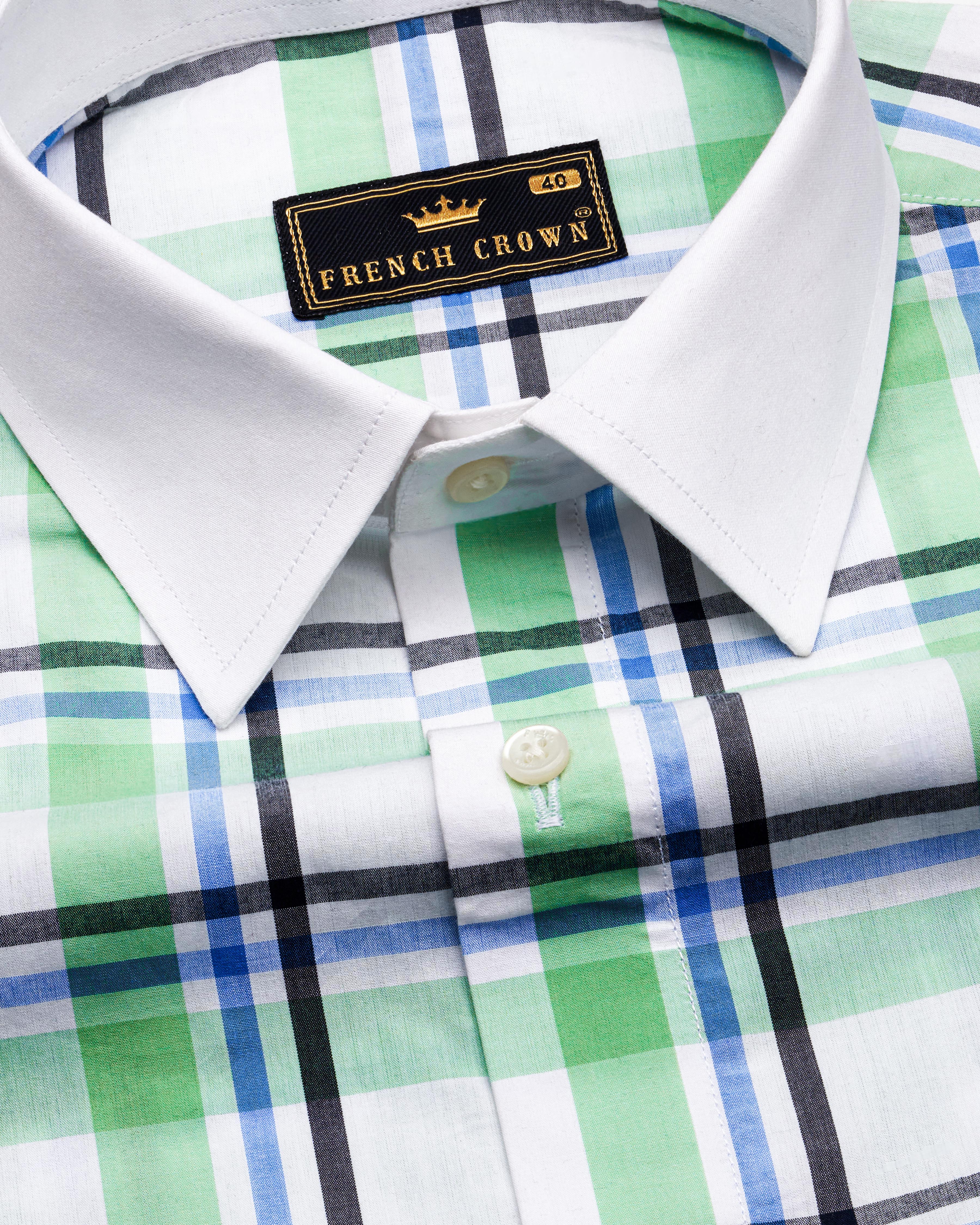 Bright White with Oxley Green and Black Windowpane Premium Cotton Shirt 8711-WCC-38, 8711-WCC-H-38, 8711-WCC-39, 8711-WCC-H-39, 8711-WCC-40, 8711-WCC-H-40, 8711-WCC-42, 8711-WCC-H-42, 8711-WCC-44, 8711-WCC-H-44, 8711-WCC-46, 8711-WCC-H-46, 8711-WCC-48, 8711-WCC-H-48, 8711-WCC-50, 8711-WCC-H-50, 8711-WCC-52, 8711-WCC-H-52