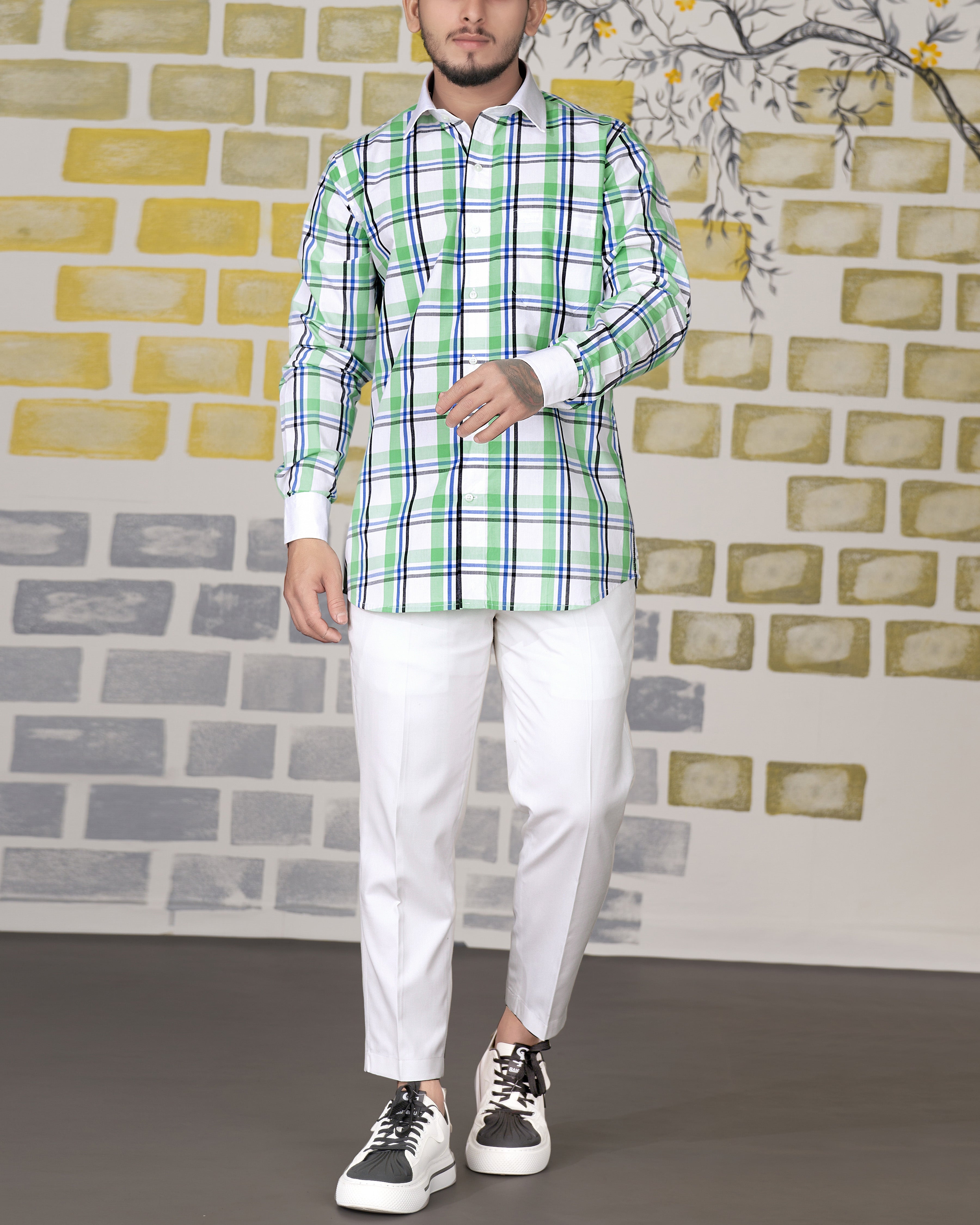 Bright White with Oxley Green and Black Windowpane Premium Cotton Shirt 8711-WCC-38, 8711-WCC-H-38, 8711-WCC-39, 8711-WCC-H-39, 8711-WCC-40, 8711-WCC-H-40, 8711-WCC-42, 8711-WCC-H-42, 8711-WCC-44, 8711-WCC-H-44, 8711-WCC-46, 8711-WCC-H-46, 8711-WCC-48, 8711-WCC-H-48, 8711-WCC-50, 8711-WCC-H-50, 8711-WCC-52, 8711-WCC-H-52