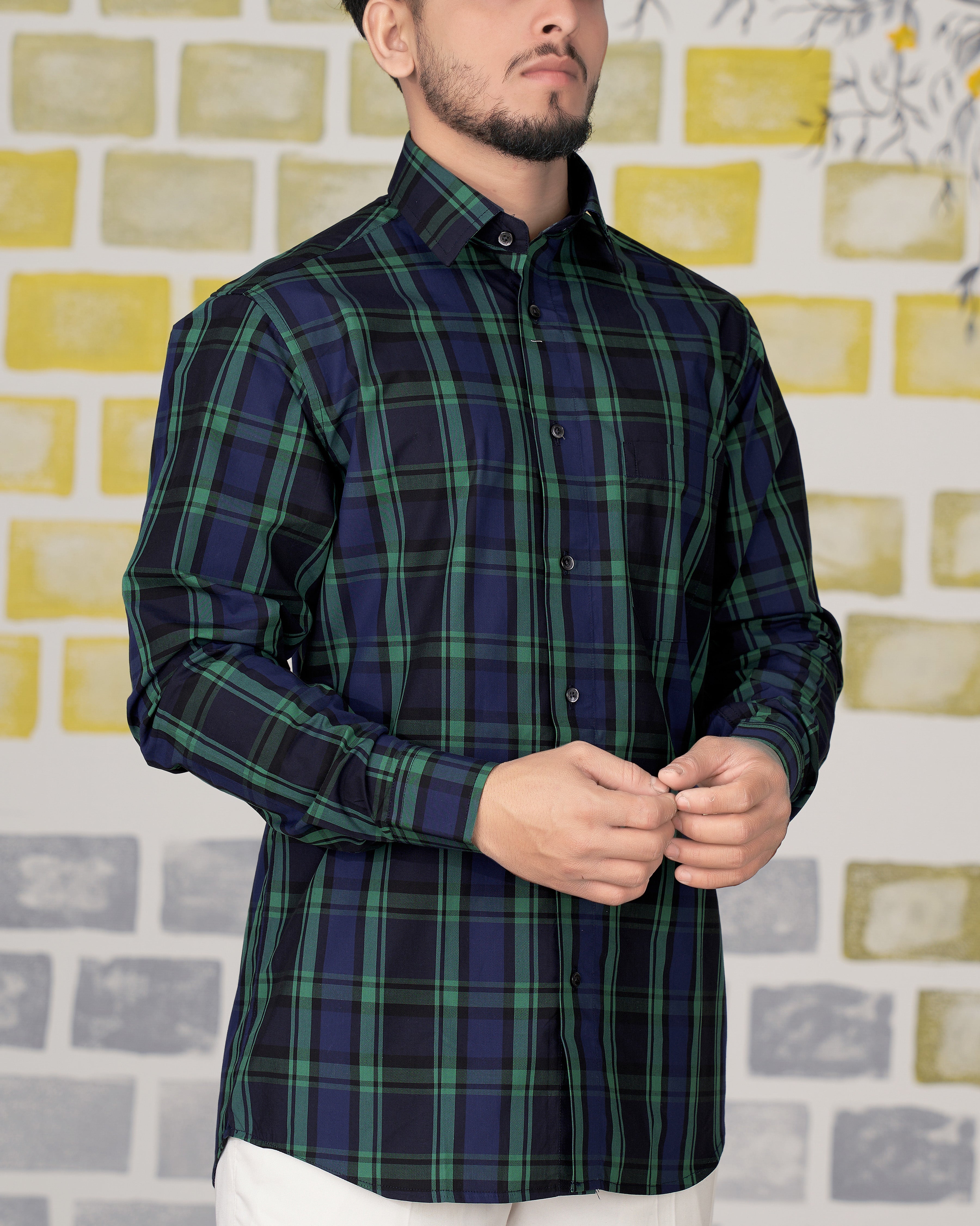 Tuna Navy Blue with Cactus Green Plaid Premium Cotton Shirt 8714-BLK-38, 8714-BLK-H-38, 8714-BLK-39, 8714-BLK-H-39, 8714-BLK-40, 8714-BLK-H-40, 8714-BLK-42, 8714-BLK-H-42, 8714-BLK-44, 8714-BLK-H-44, 8714-BLK-46, 8714-BLK-H-46, 8714-BLK-48, 8714-BLK-H-48, 8714-BLK-50, 8714-BLK-H-50, 8714-BLK-52, 8714-BLK-H-52