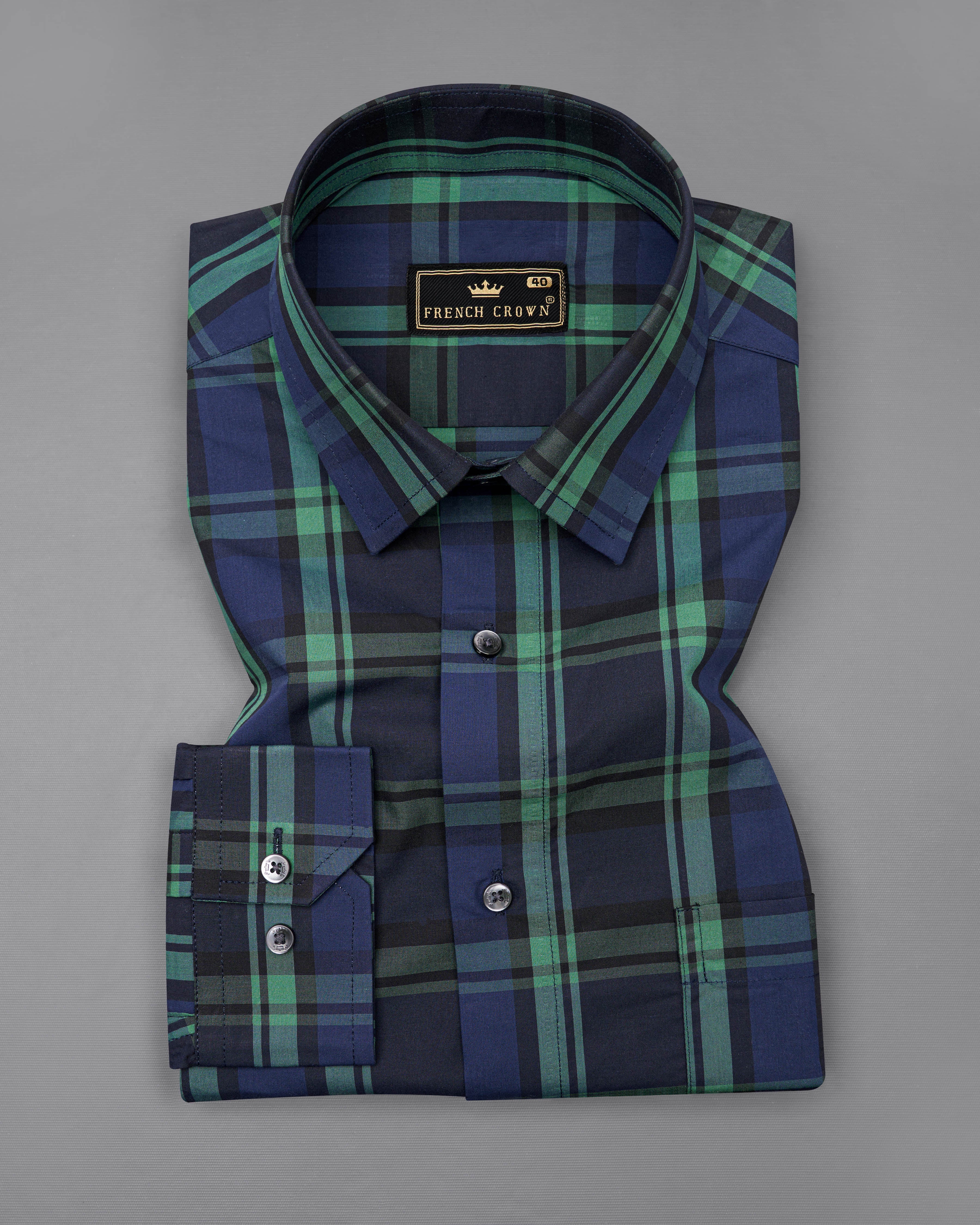 Tuna Navy Blue with Cactus Green Plaid Premium Cotton Shirt 8714-BLK-38, 8714-BLK-H-38, 8714-BLK-39, 8714-BLK-H-39, 8714-BLK-40, 8714-BLK-H-40, 8714-BLK-42, 8714-BLK-H-42, 8714-BLK-44, 8714-BLK-H-44, 8714-BLK-46, 8714-BLK-H-46, 8714-BLK-48, 8714-BLK-H-48, 8714-BLK-50, 8714-BLK-H-50, 8714-BLK-52, 8714-BLK-H-52