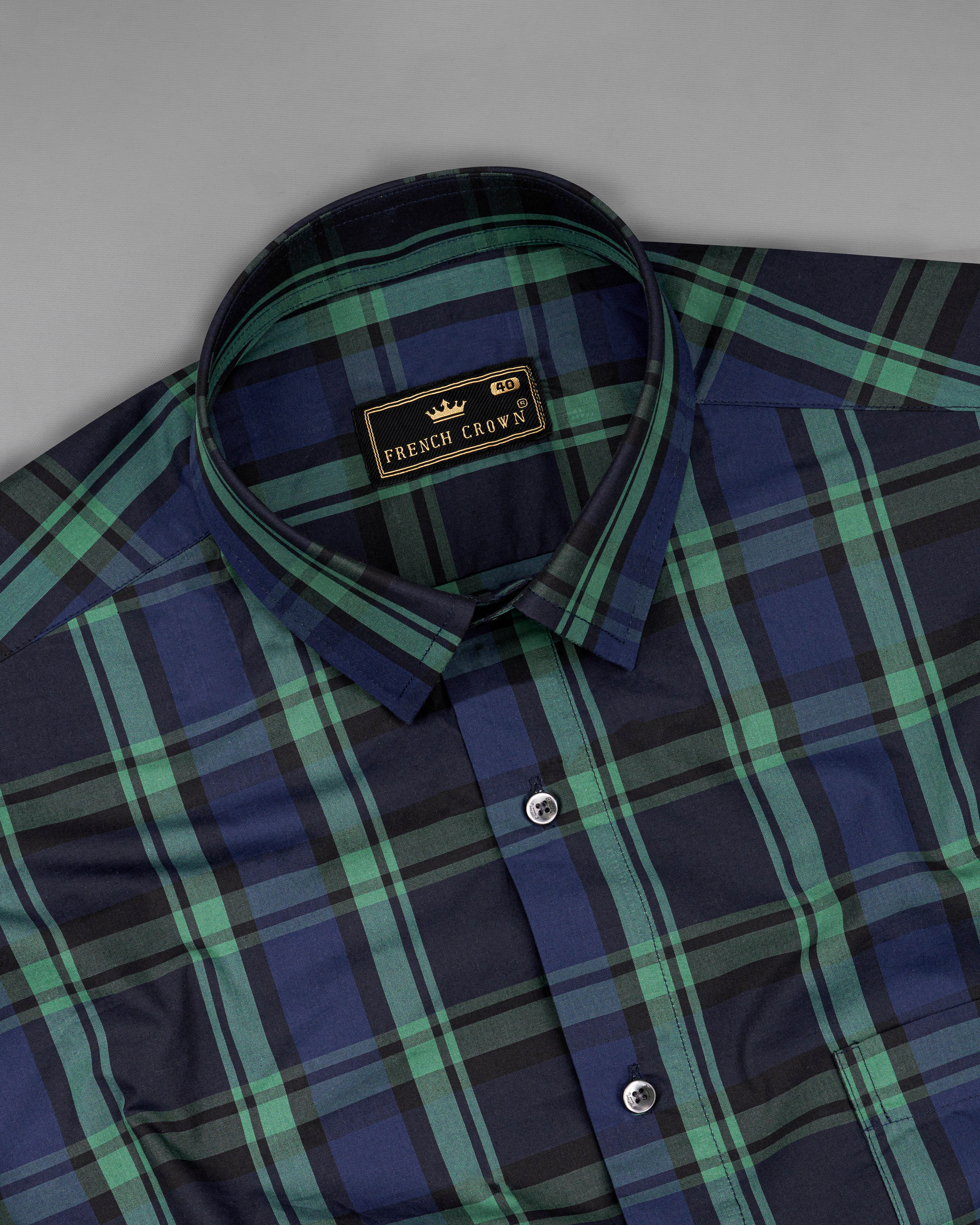 Tuna Navy Blue with Cactus Green Plaid Premium Cotton Shirt 8714-BLK-38, 8714-BLK-H-38, 8714-BLK-39, 8714-BLK-H-39, 8714-BLK-40, 8714-BLK-H-40, 8714-BLK-42, 8714-BLK-H-42, 8714-BLK-44, 8714-BLK-H-44, 8714-BLK-46, 8714-BLK-H-46, 8714-BLK-48, 8714-BLK-H-48, 8714-BLK-50, 8714-BLK-H-50, 8714-BLK-52, 8714-BLK-H-52