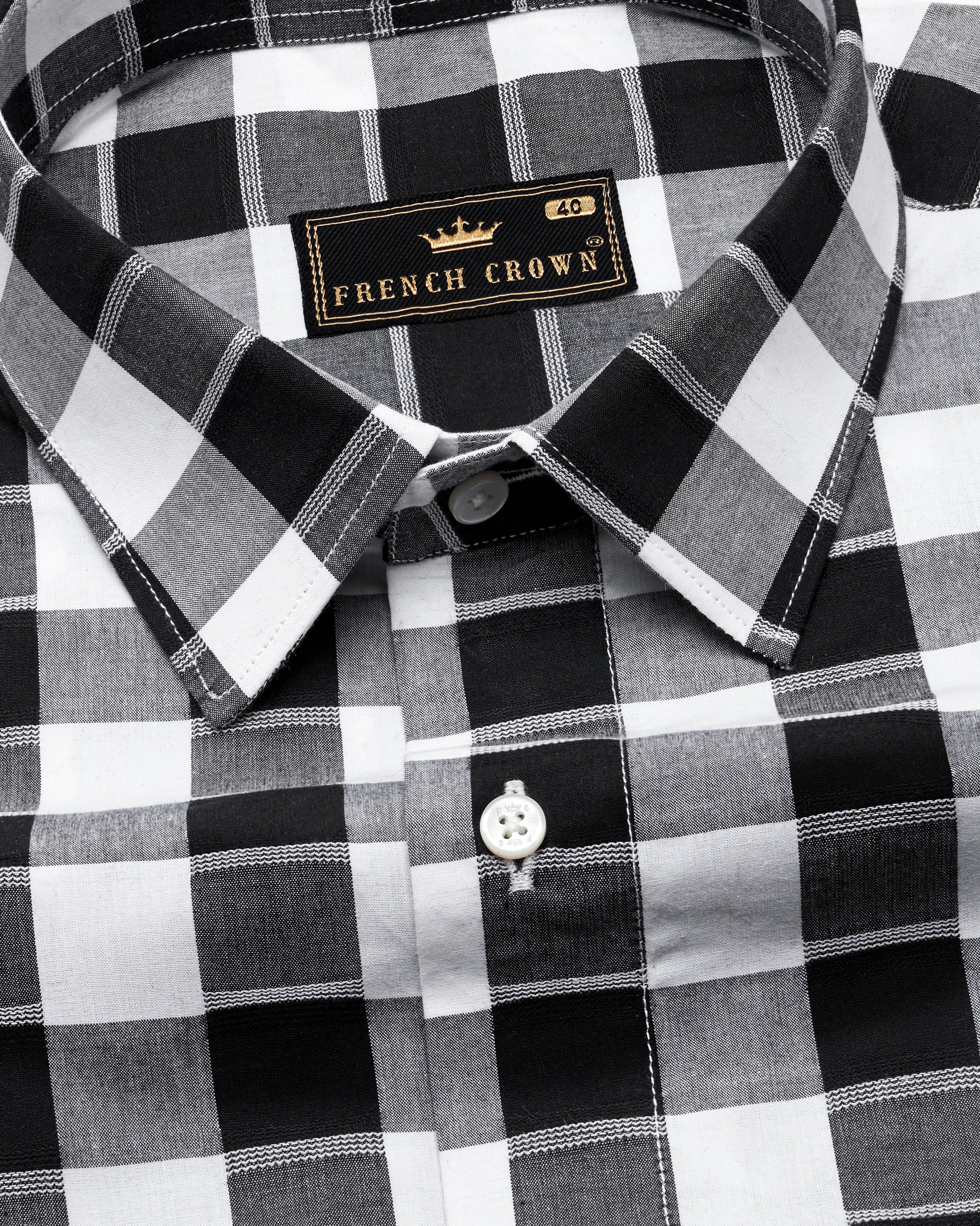 Jade Black and White Twill Checkered Premium Cotton Shirt  8719-38,8719-H-38,8719-39,8719-H-39,8719-40,8719-H-40,8719-42,8719-H-42,8719-44,8719-H-44,8719-46,8719-H-46,8719-48,8719-H-48,8719-50,8719-H-50,8719-52,8719-H-52