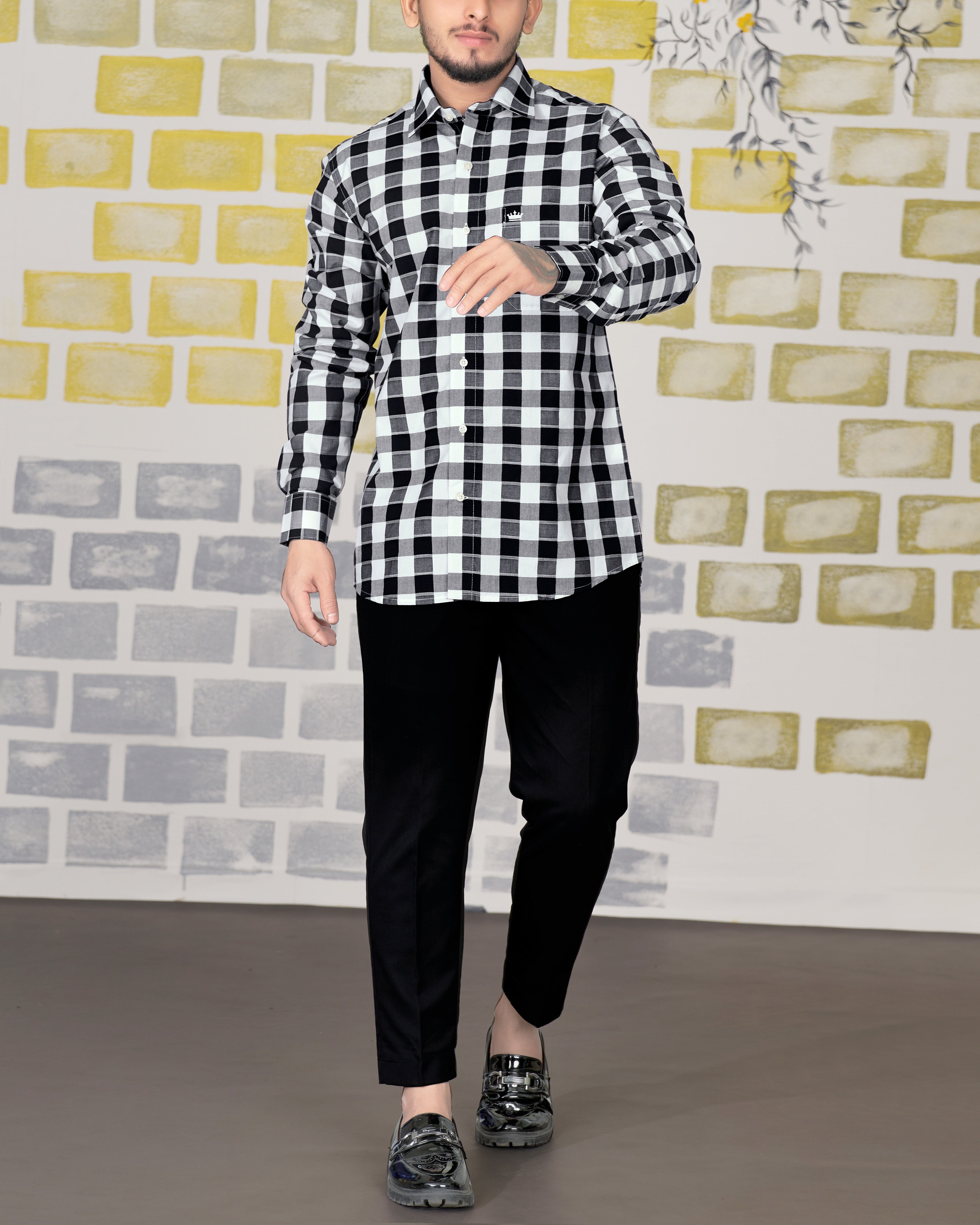 Jade Black and White Twill Checkered Premium Cotton Shirt