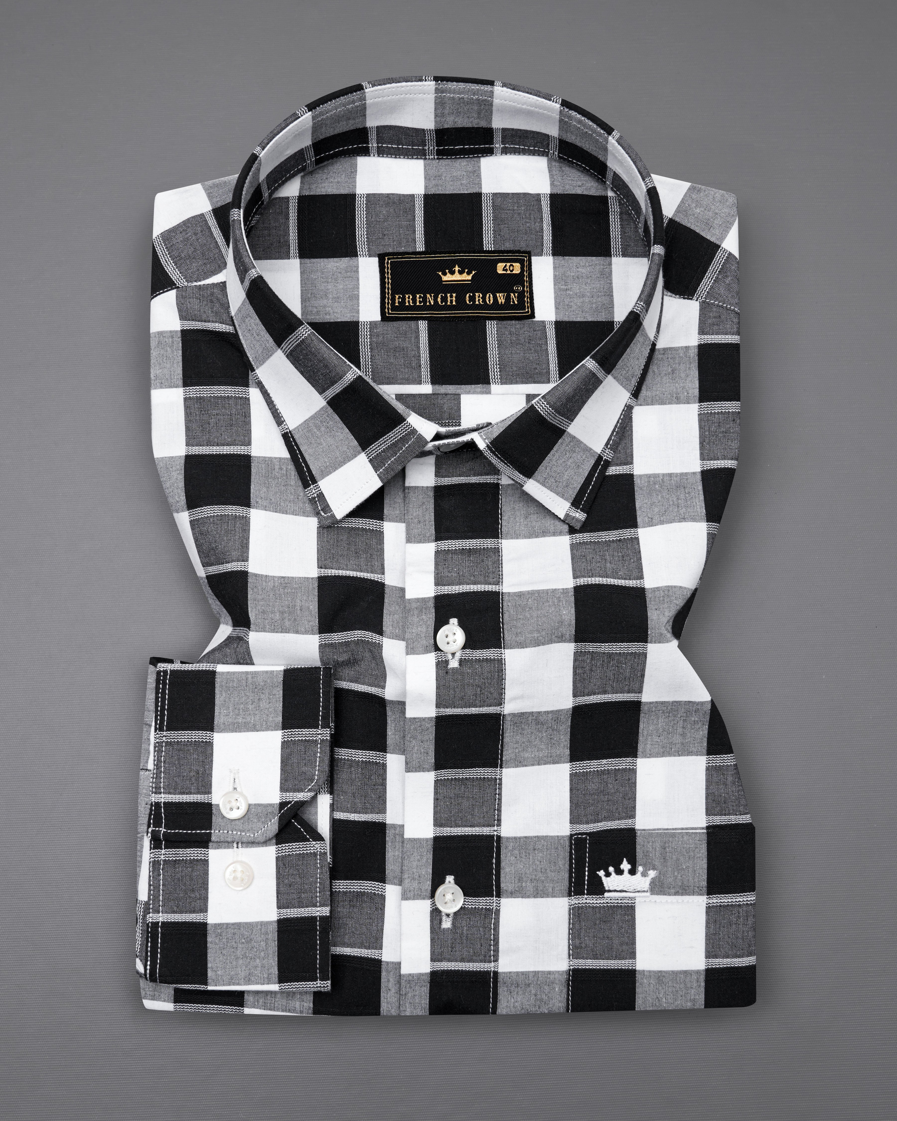 Jade Black and White Twill Checkered Premium Cotton Shirt  8719-38,8719-H-38,8719-39,8719-H-39,8719-40,8719-H-40,8719-42,8719-H-42,8719-44,8719-H-44,8719-46,8719-H-46,8719-48,8719-H-48,8719-50,8719-H-50,8719-52,8719-H-52