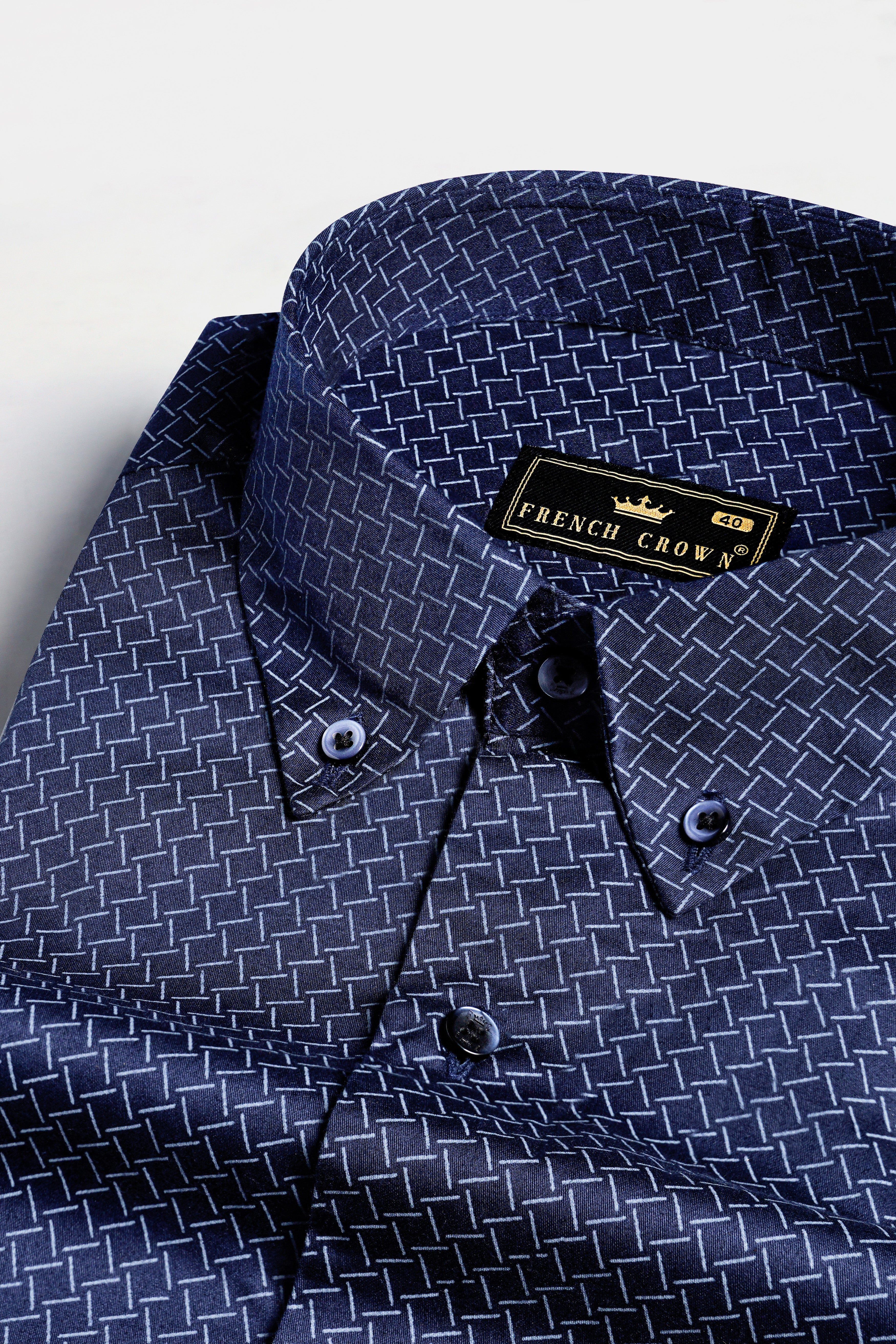 Mirage Navy Blue Printed Royal Oxford Shirt