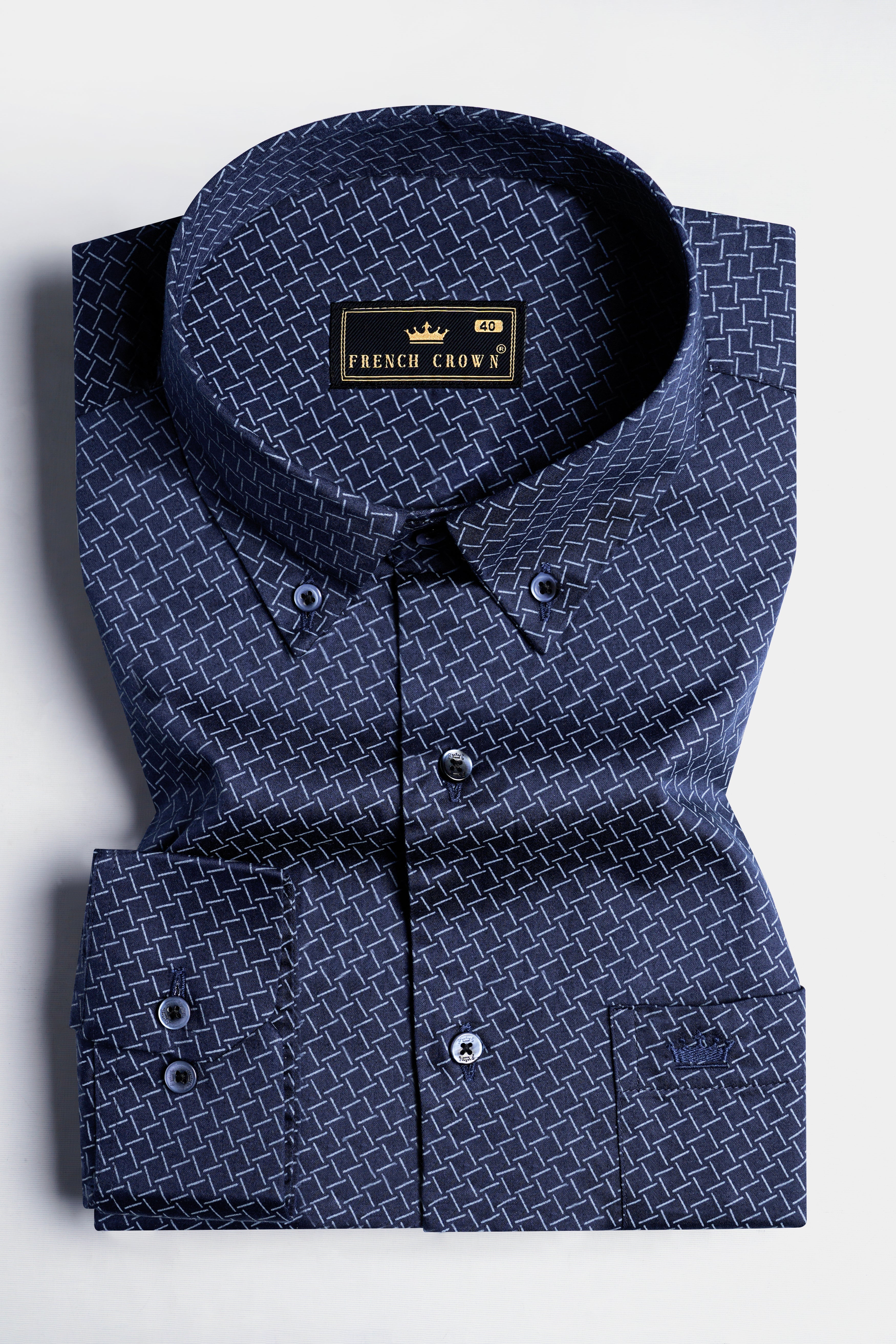 Mirage Navy Blue Printed Royal Oxford Shirt